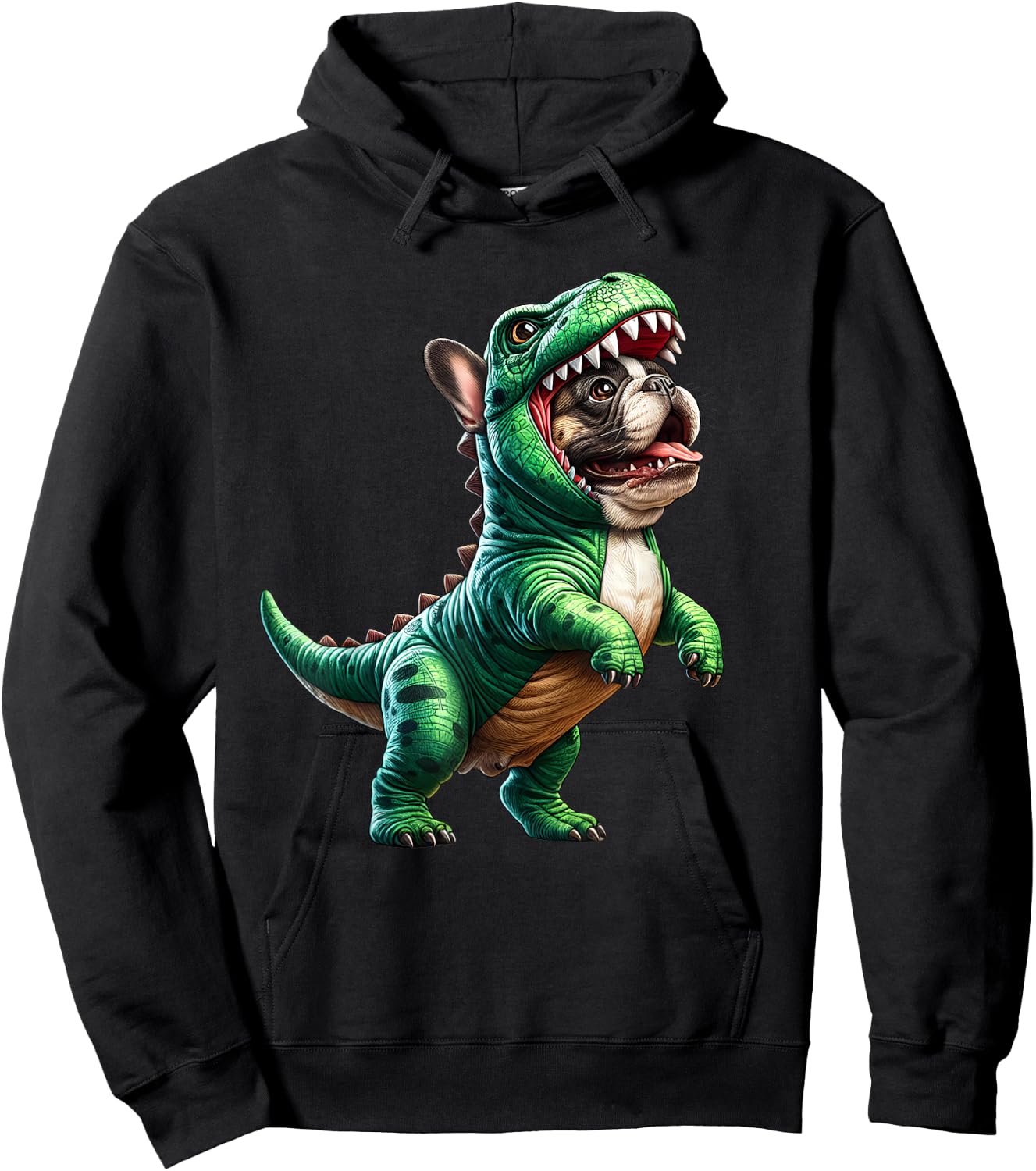French Bulldog Wearing T-Rex Dinosaur Outfit Funny Dog Lover Hoodie - Hoodie | Black