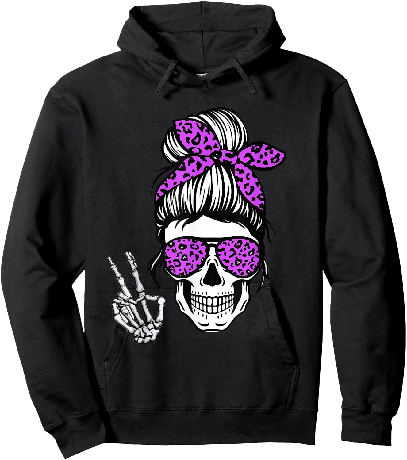 Boho Skeleton Messy Bun Bandana Halloween Apparel For Mom Hoodie - Hoodie | Black