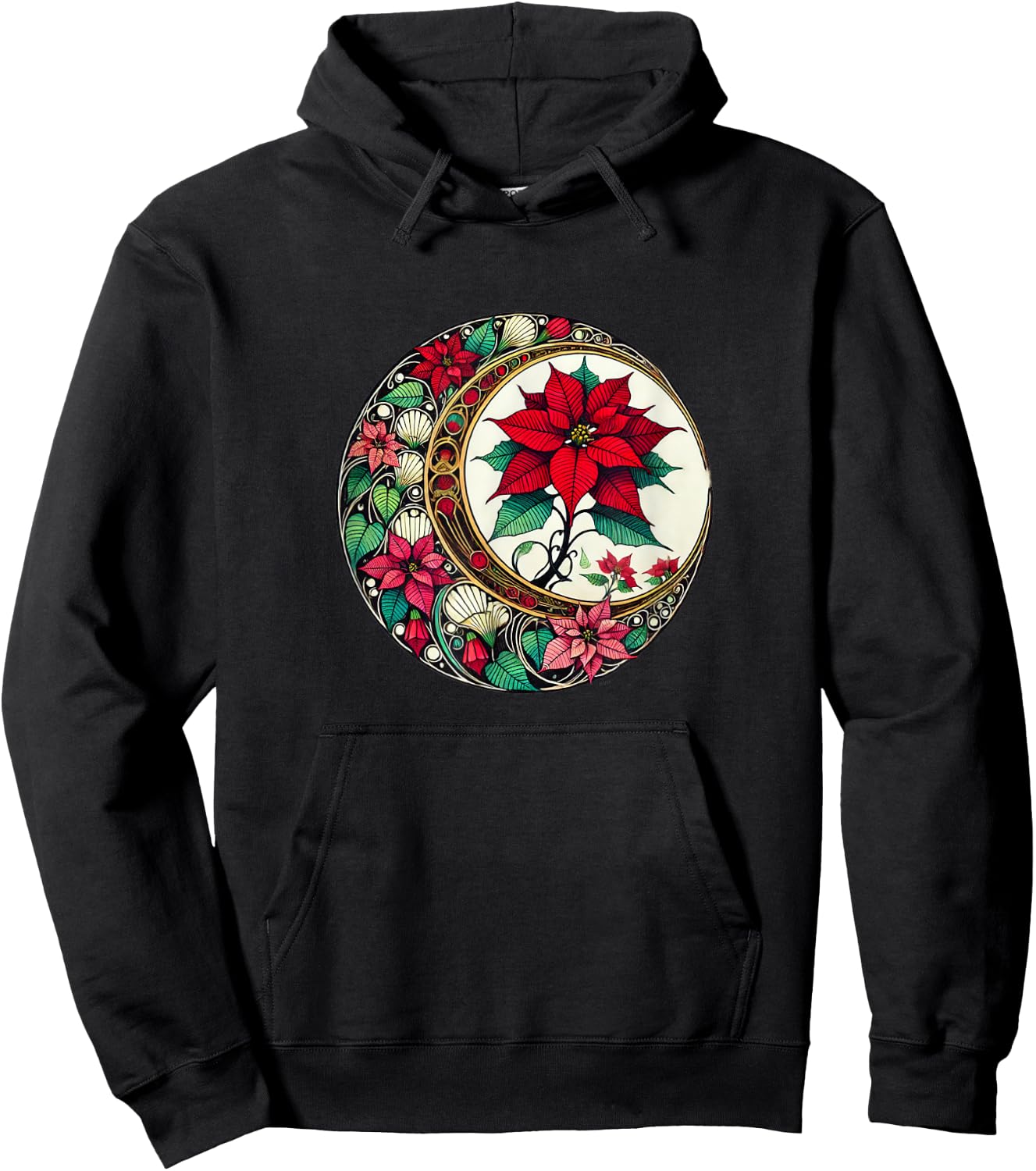 Poinsettia Lovers Snugg Christmas Poinsettias Art Nouveau Poinsettia -Adults Black Small Short Sleeve Hoodie - Hoodie | Black