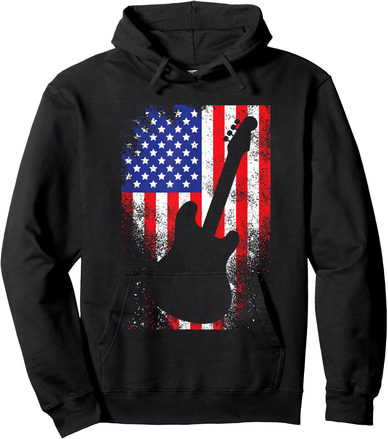 Guitar Vintage USA Flag Rock 4th Of July Funny Gift Hoodie - Hoodie | Black