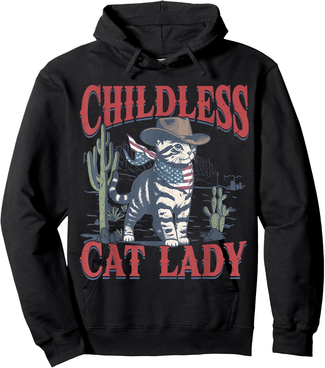 Cowboy Cat Childless Cat Lady For Kamala Election Voting Hoodie - Hoodie | Black