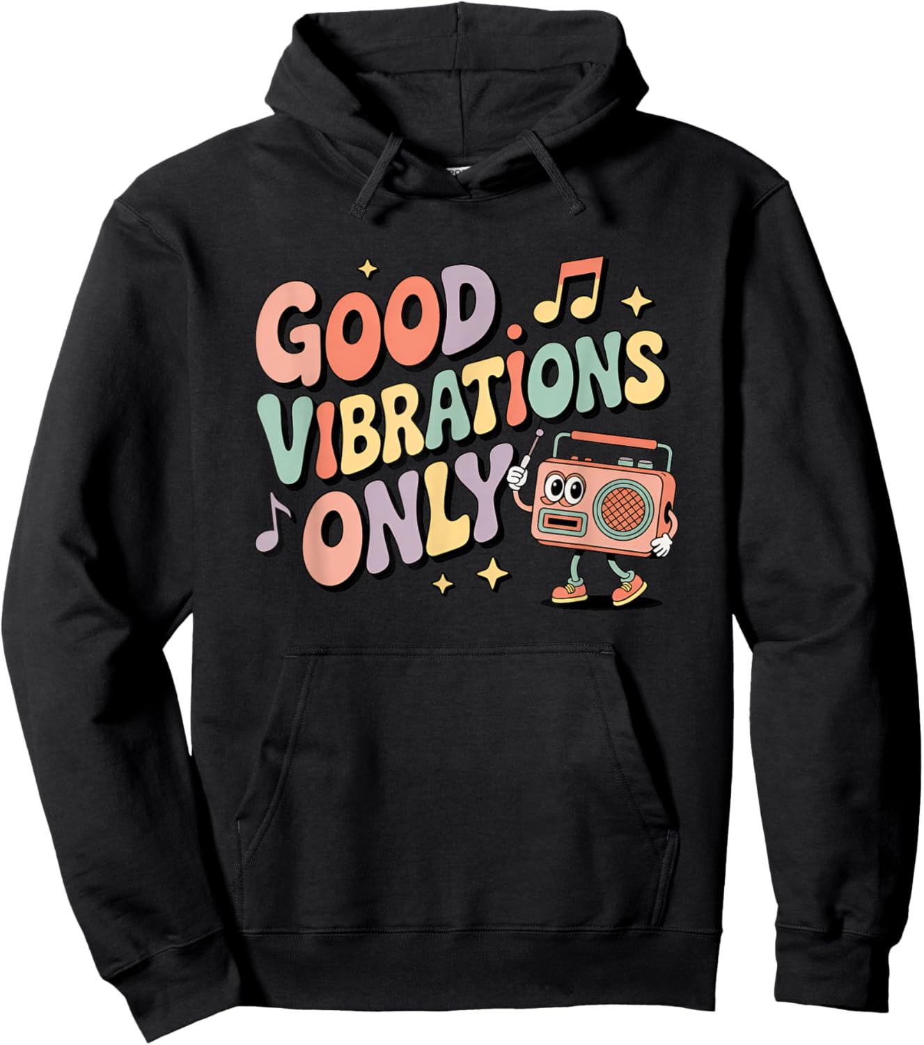 Good Vibrations Only Retro Boombox Fun Hoodie - Hoodie | Black