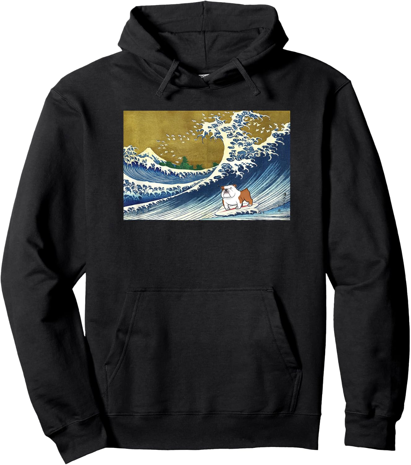 Funny Kids Cartoon Surfing a Great Wave English Bulldog Hoodie - Hoodie | Black