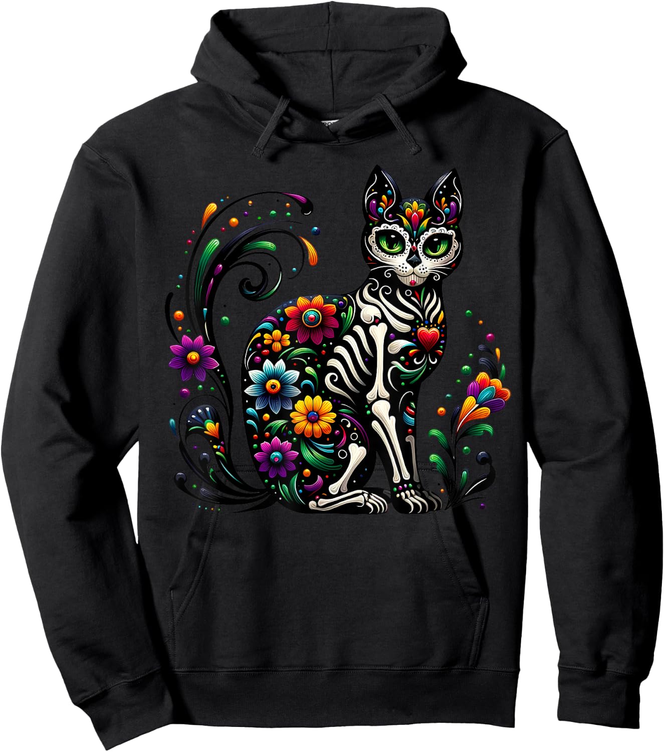 Dia De Los Muertos Cinco De Mayo Cat Sugar Skull Men Women Hoodie - Hoodie | Black