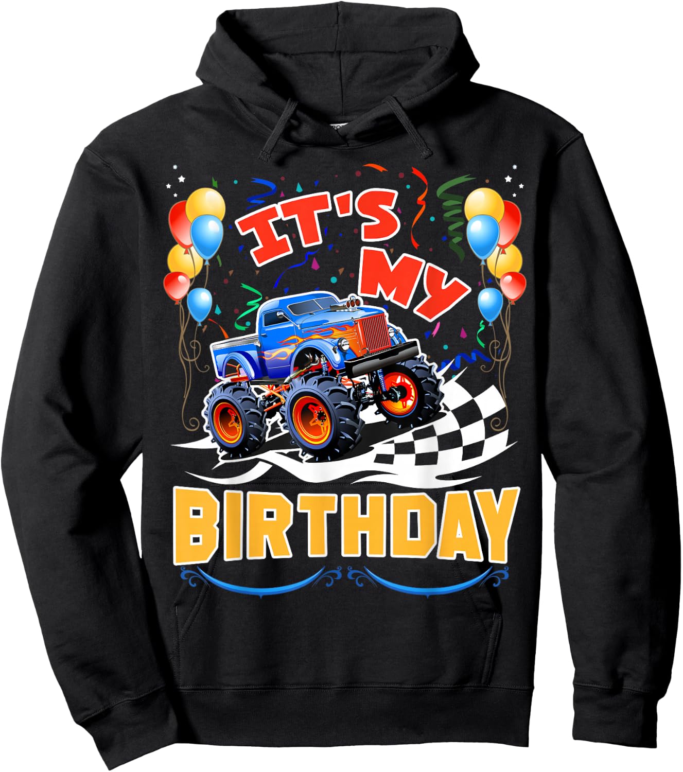 It Is My Birthday Boy Monster Truck Car Party Day Kids Cute Hoodie - Hoodie | Black