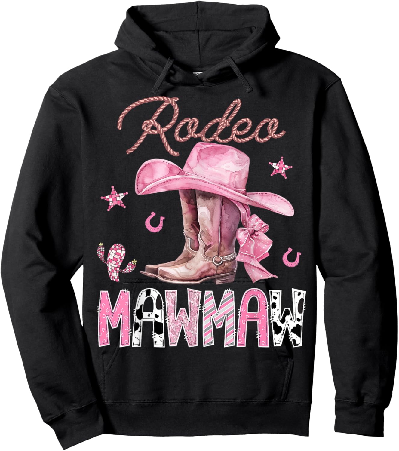 Rodeo Mawmaw Pink Boots Coquette CowGirl Birthday Party Hoodie - Hoodie | Black