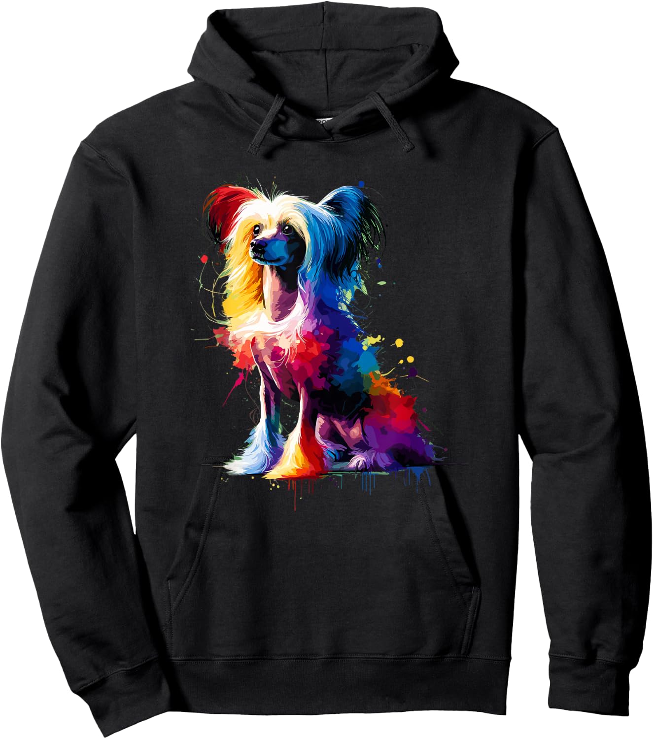 Colorful Splash Art Chinese Crested Dog Crestie Hoodie - Hoodie | Black