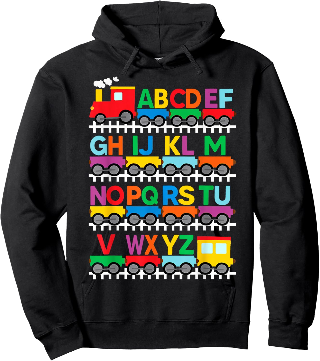 Train Railroad Lover ABC Alphabet A-Z ABCs Kindergarten Kids Hoodie - Hoodie | Black