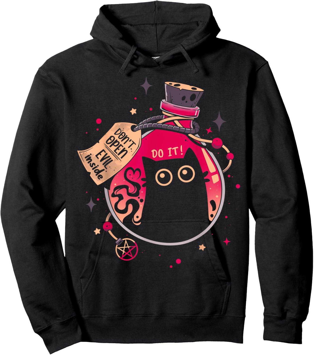 Don't Open Evil Inside Funny Cat Lover Men Women Kids Hoodie - Hoodie | Black