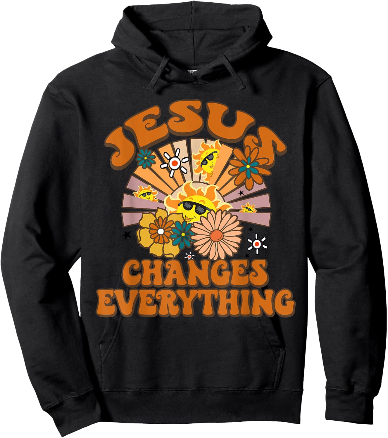 Jesus Changes Everything Funny Christian Retro Groovy Boho Hoodie - Hoodie | Black