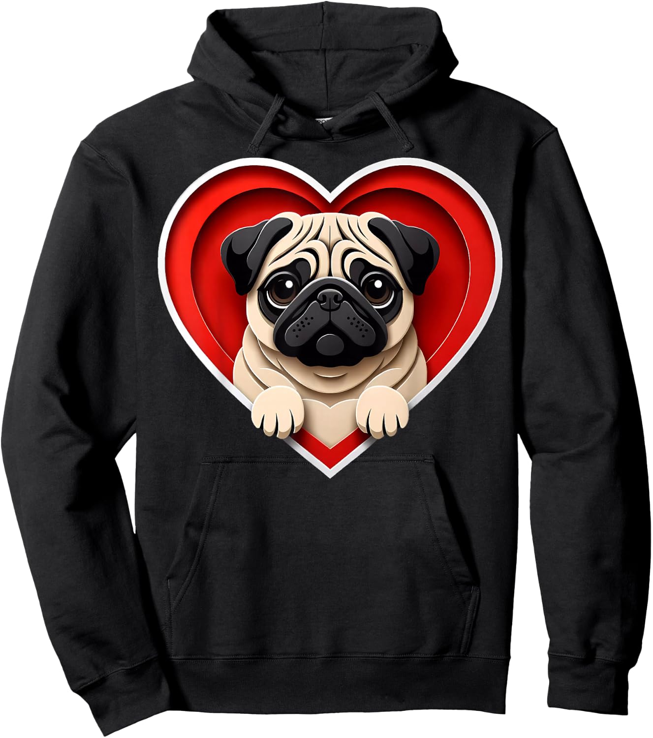 Pug Heart Cute Puppy Dog Lover or Owner Hoodie - Hoodie | Black
