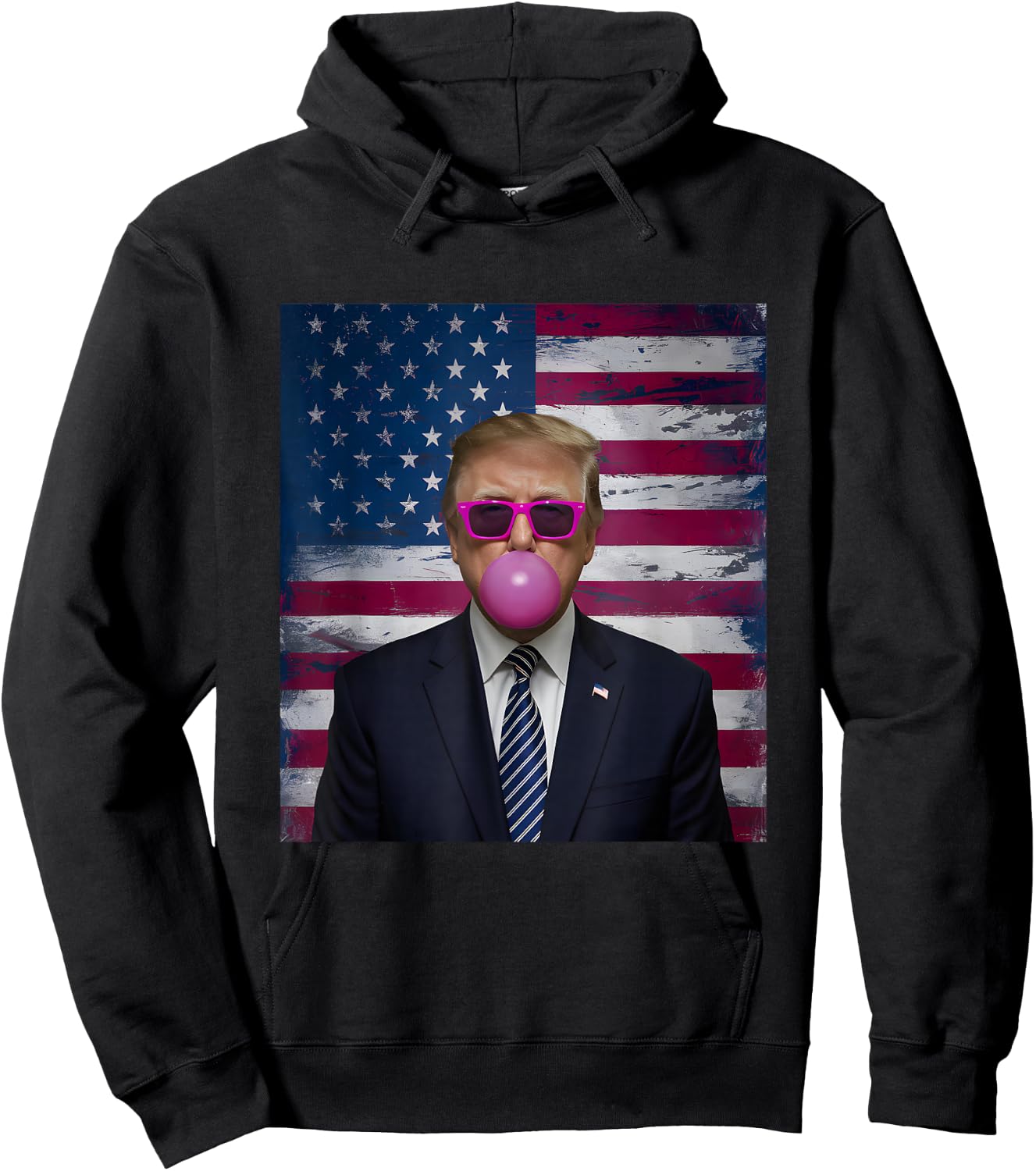 Pink Sunglasses Trump Bubble Gum 2024 USA Flag Vintage Hoodie - Hoodie | Black