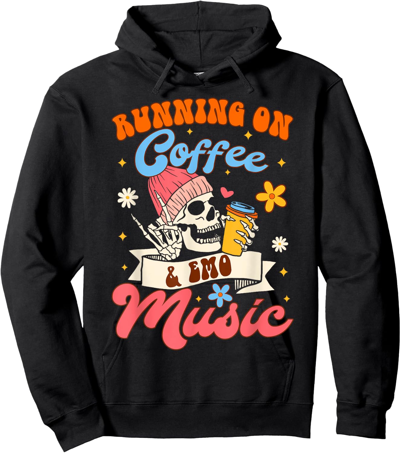 Coffee Lover Caffeinated Running On Coffee & Emo Music Hoodie - Hoodie | Black