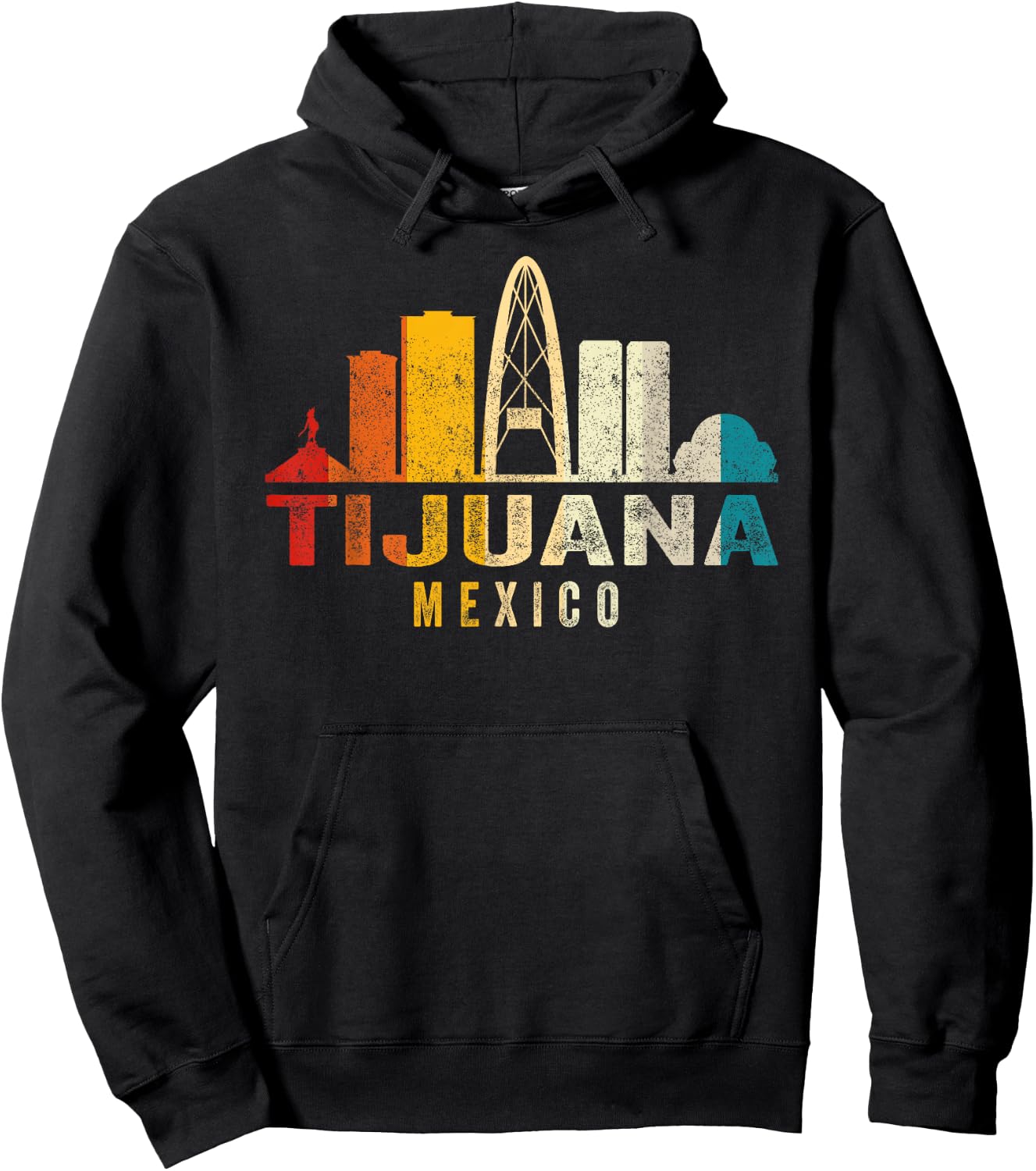 Retro Tijuana Skyline Vintage Mexico Souvenir Hoodie - Hoodie | Black