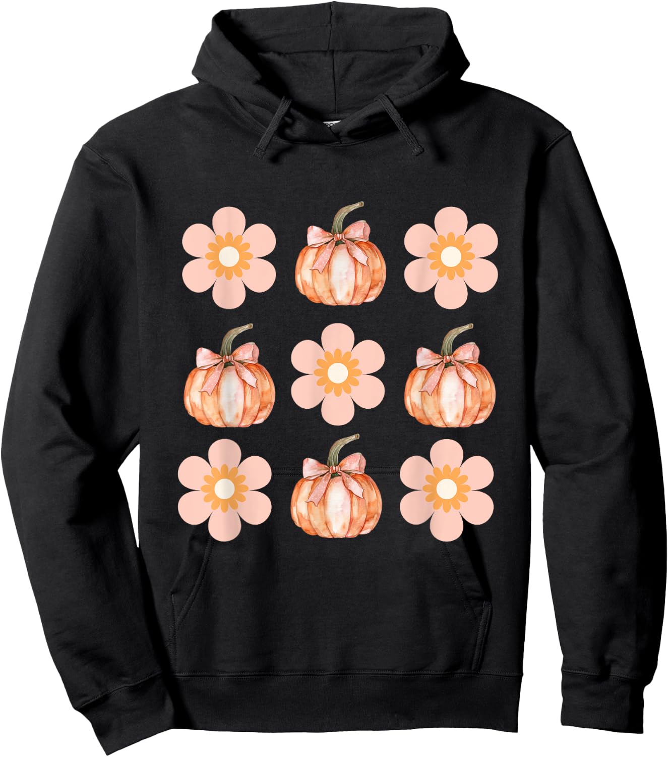 Floral pumpkin Cute Halloween Pumpkin and daisy coquette bow Hoodie - Hoodie | Black