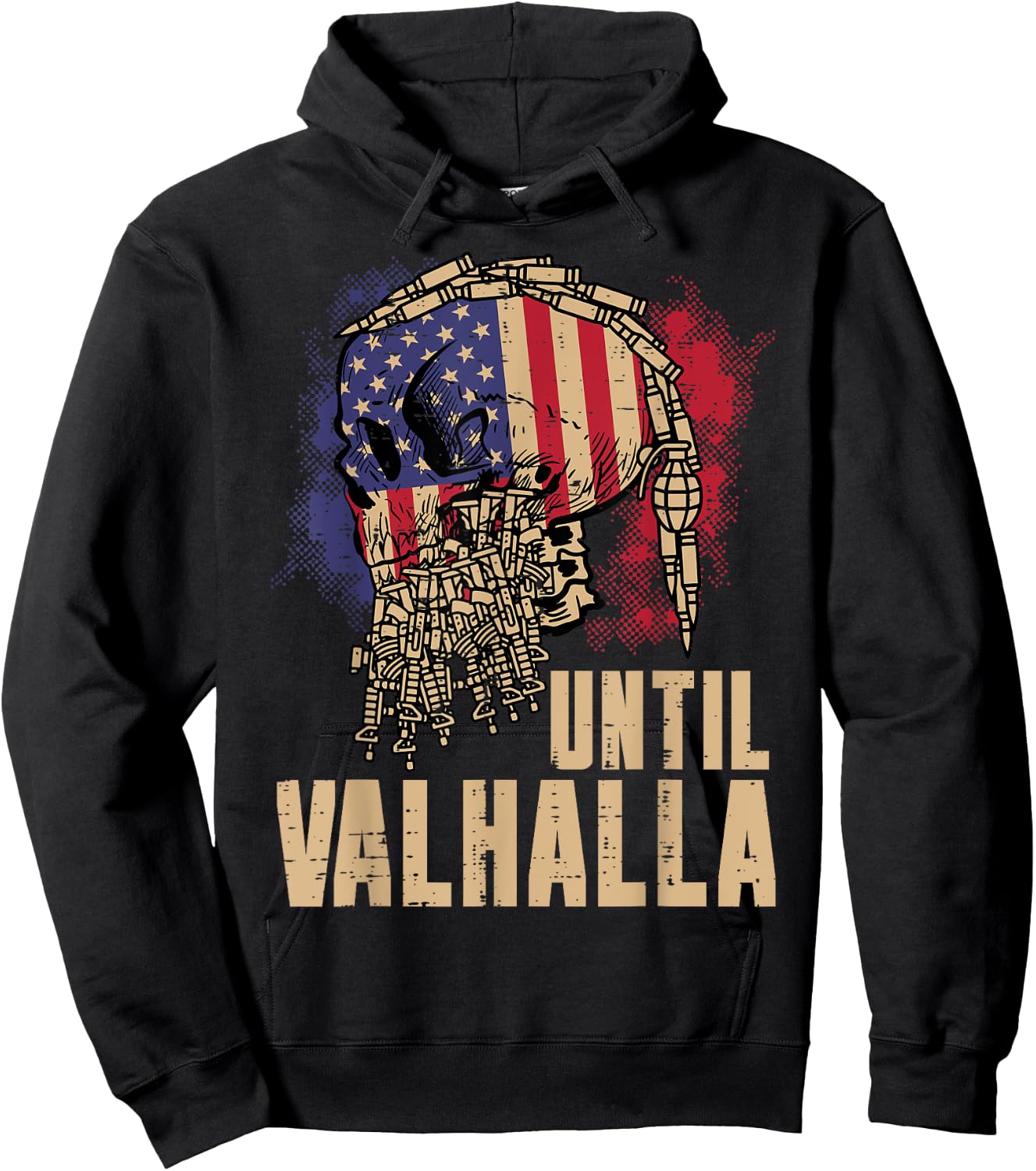 Viking Skull US Flag Until Valhalla Norse Mythology Dad Men Hoodie - Hoodie | Black