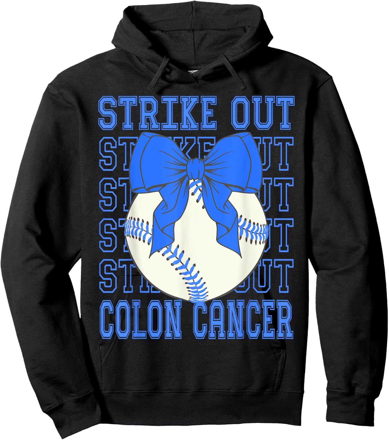 Colon Cancer Awareness Blue Coquette Baseball Strike Out Hoodie - Hoodie | Black
