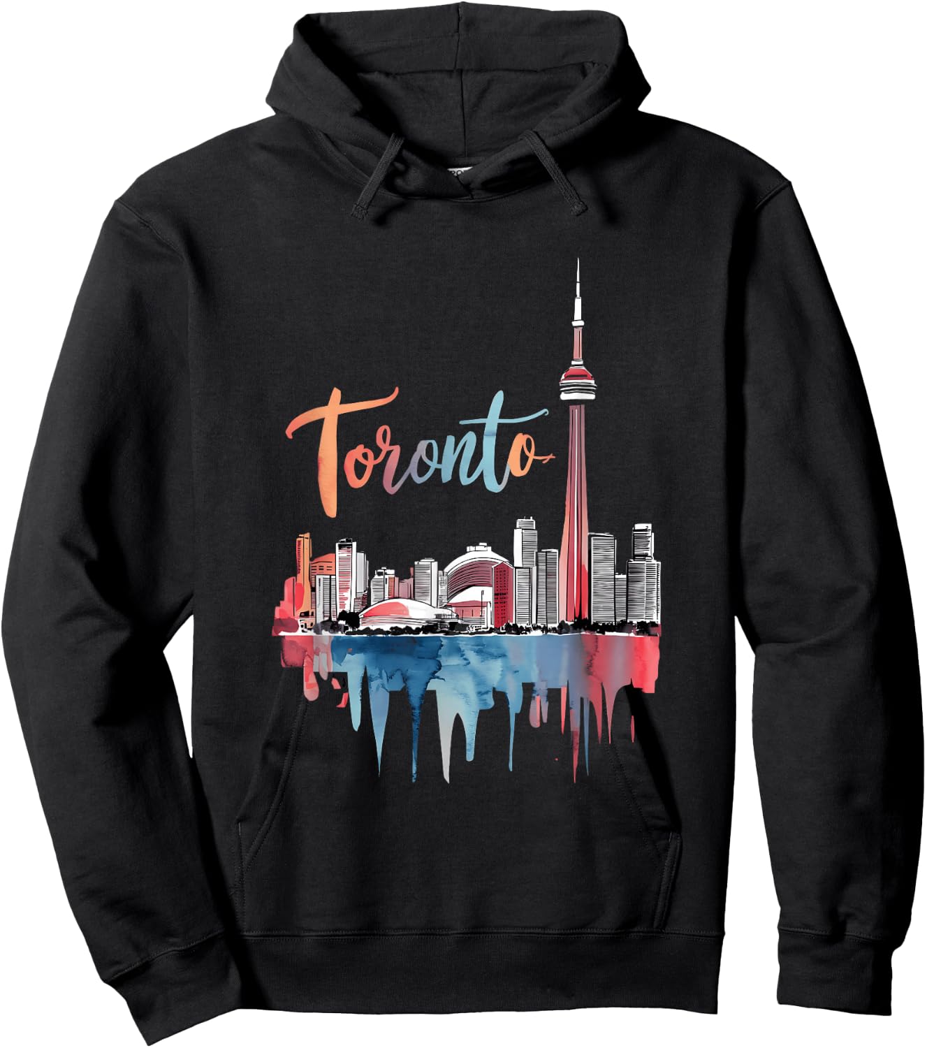 Toronto Watercolor Skyline with CN Tower Vibrant Cityscape Hoodie - Hoodie | Black