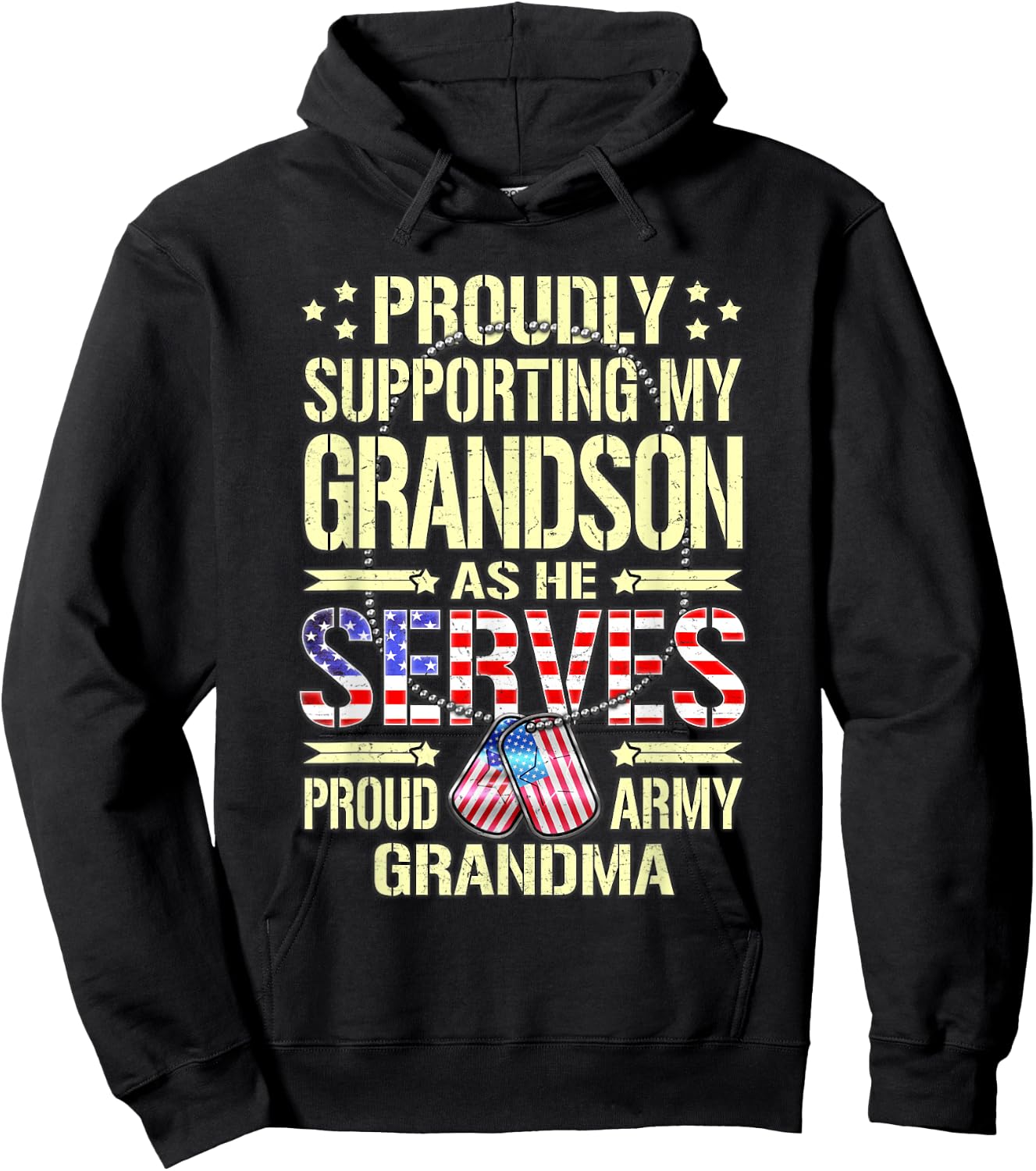 Supporting My Grandson As He Serves Proud Army Grandma Shirt Hoodie - Hoodie | Black