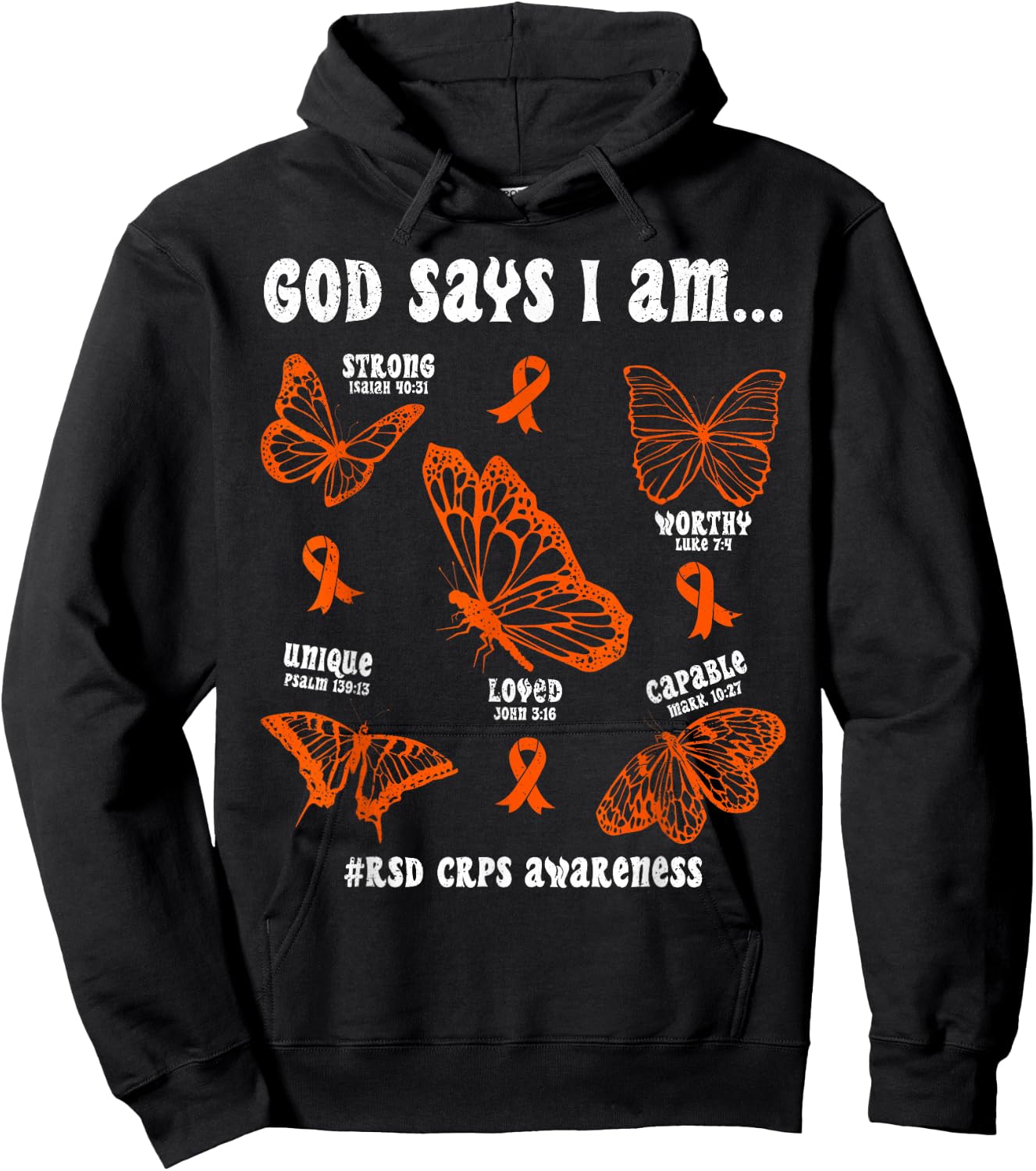 God Says I Am RSD CRPS Awareness Butterfly Christian Hoodie - Hoodie | Black