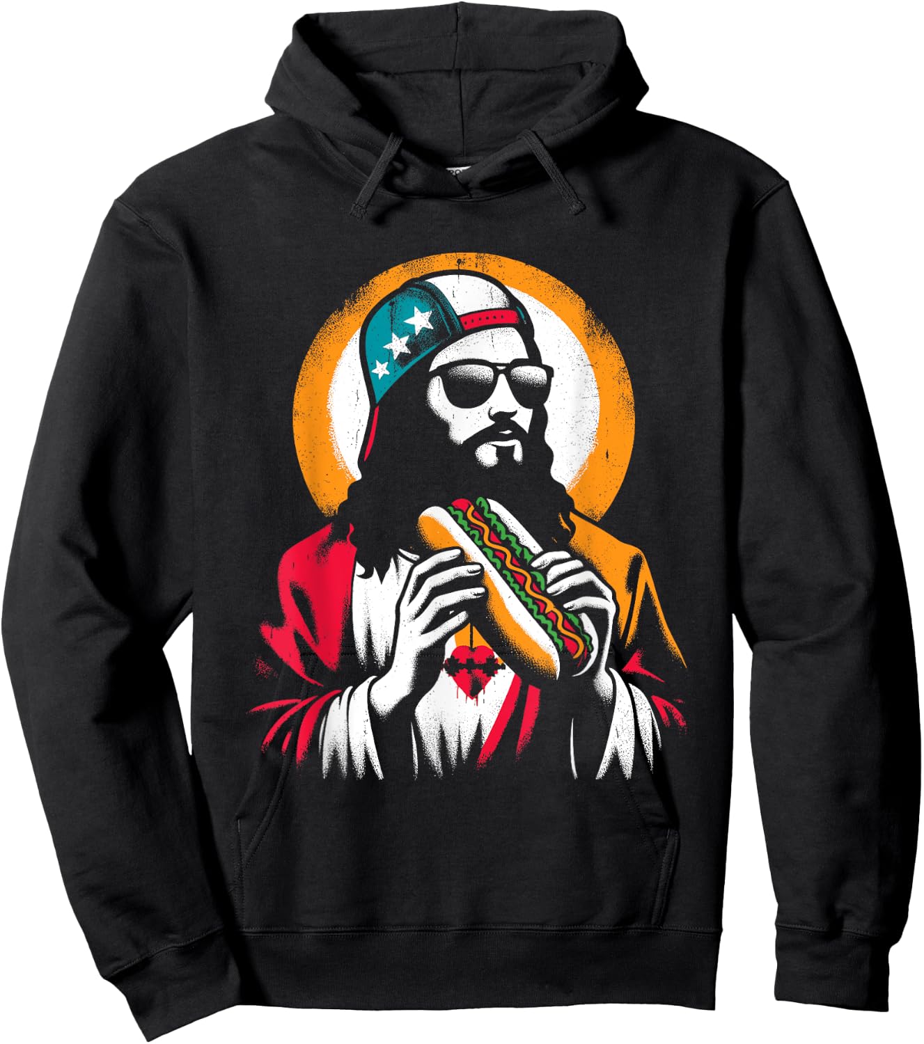 Jesus Eating Hot Dog - Funny Christian Religious Hot Dogs Women Girls Kids Hoodie - Hoodie | Black