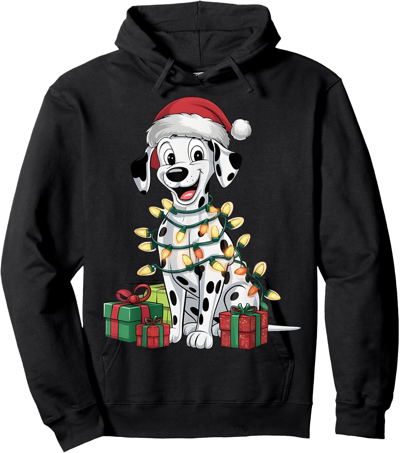 Dalmatian Xmas Lighting Santa Hat Dalmatian Dog Christmas Men Women Kids Hoodie - Hoodie | Black