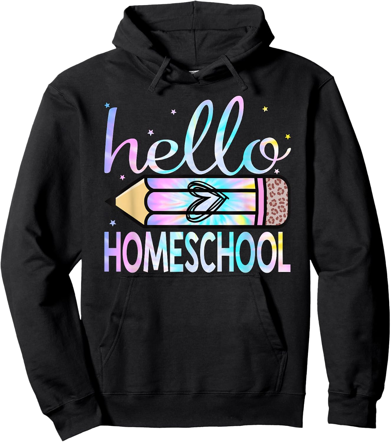 Back To School Hello Homeschool Leopard Tie Dye Pencil Hoodie - Hoodie | Black