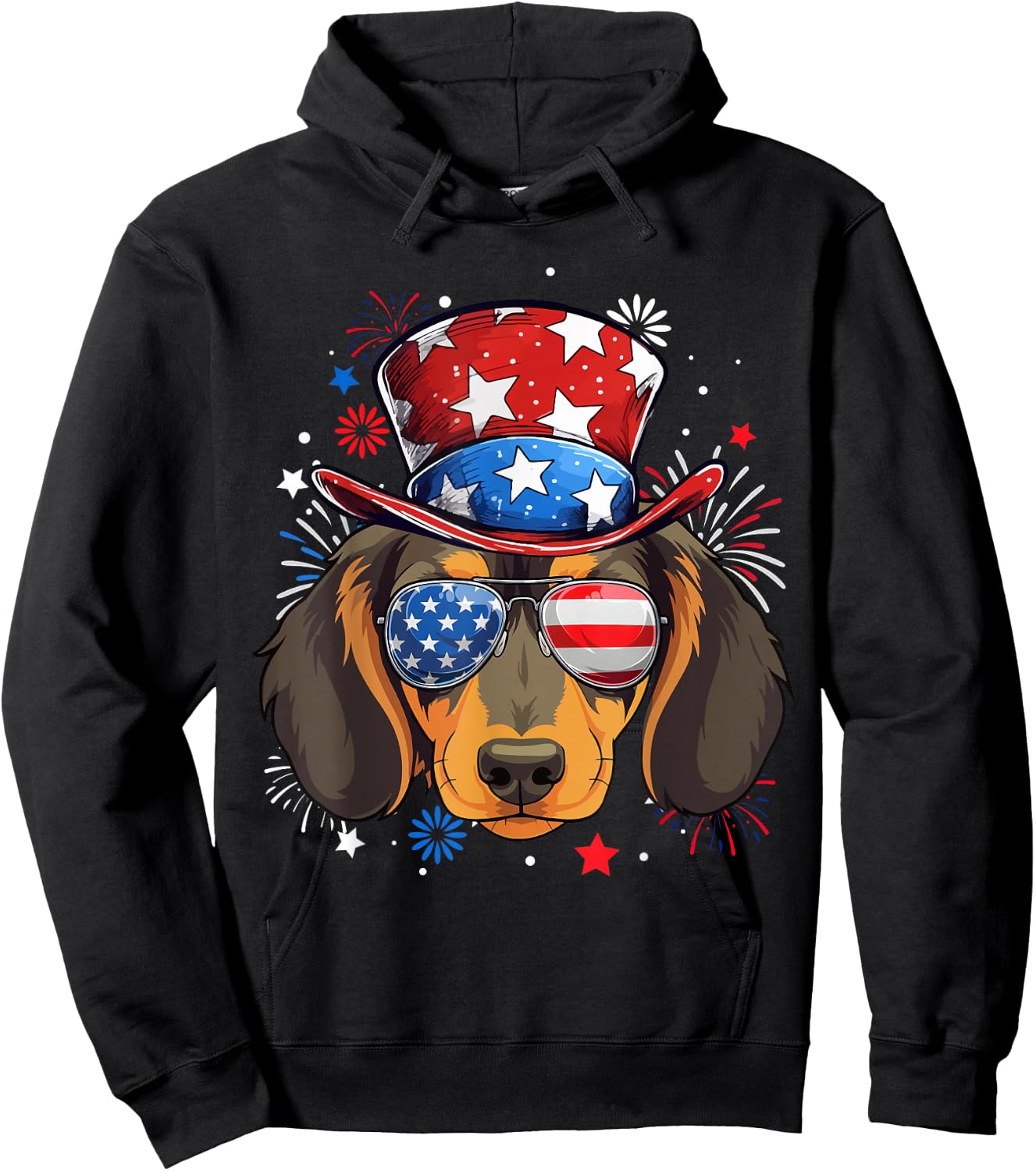 Dachshund Patriotic USA Flag 4th Of July Dog Lover Hoodie - Hoodie | Black