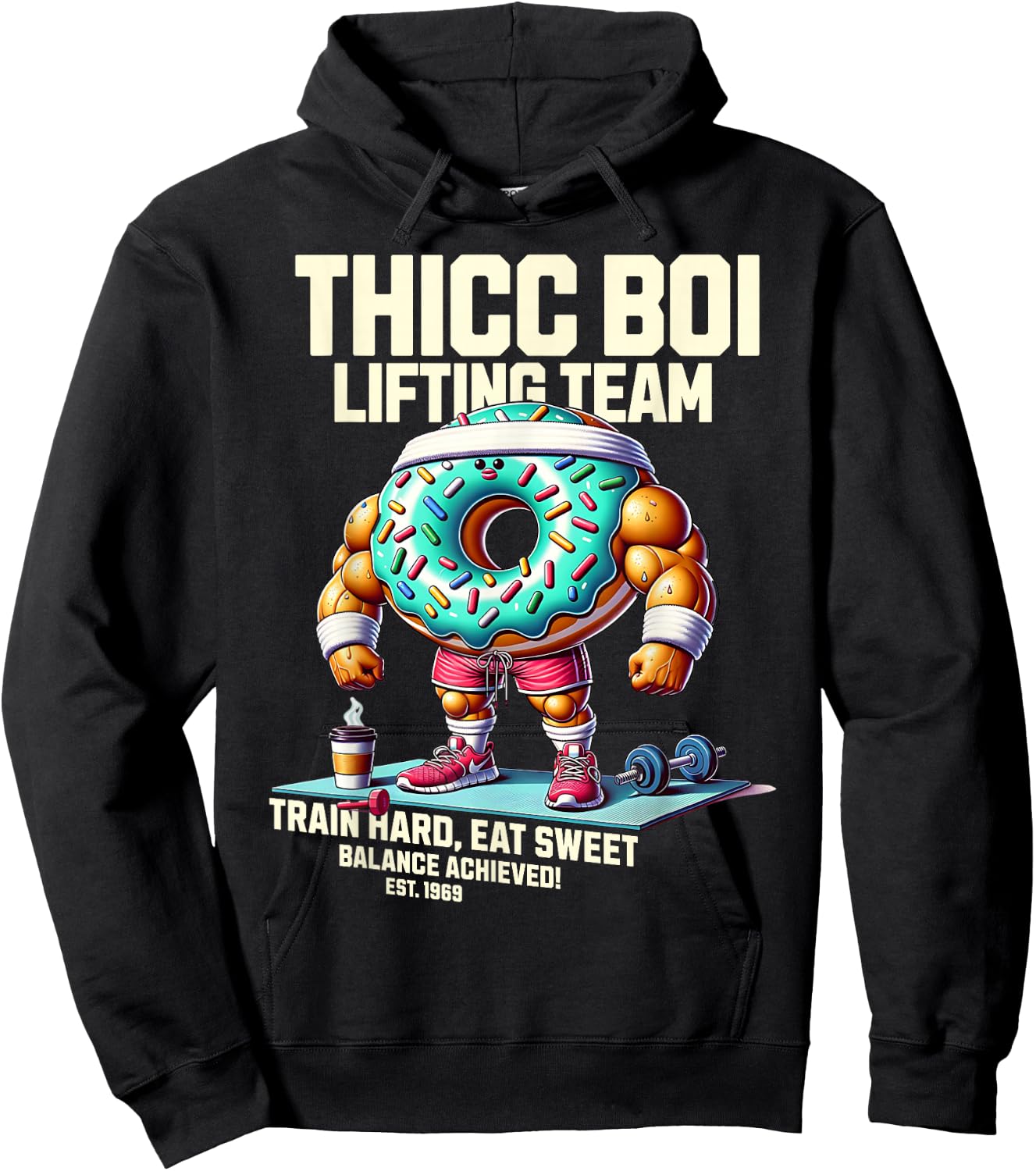 Thicc Boi Lifting Team Funny Donut Workout Gym Fitness Club Hoodie - Hoodie | Black