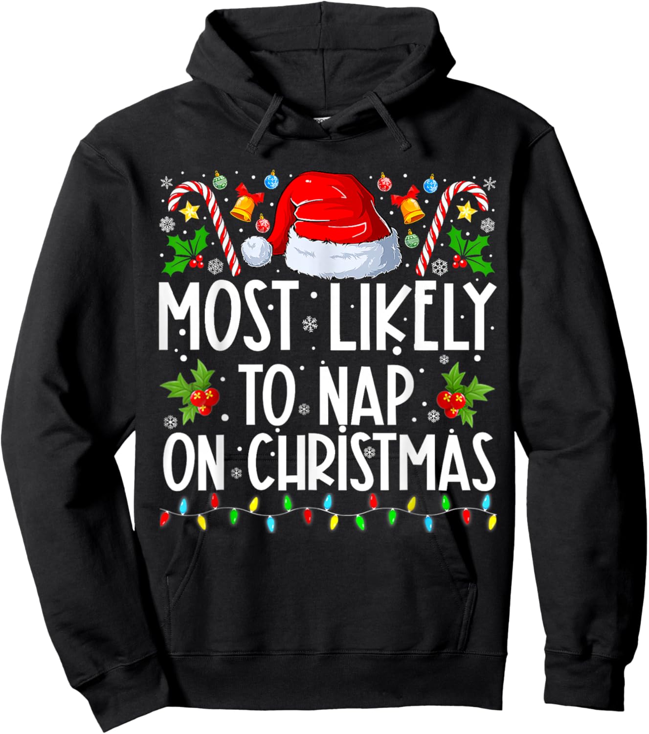 Most Likely To Nap On Christmas Family Christmas Pajamas Hoodie - Hoodie | Black