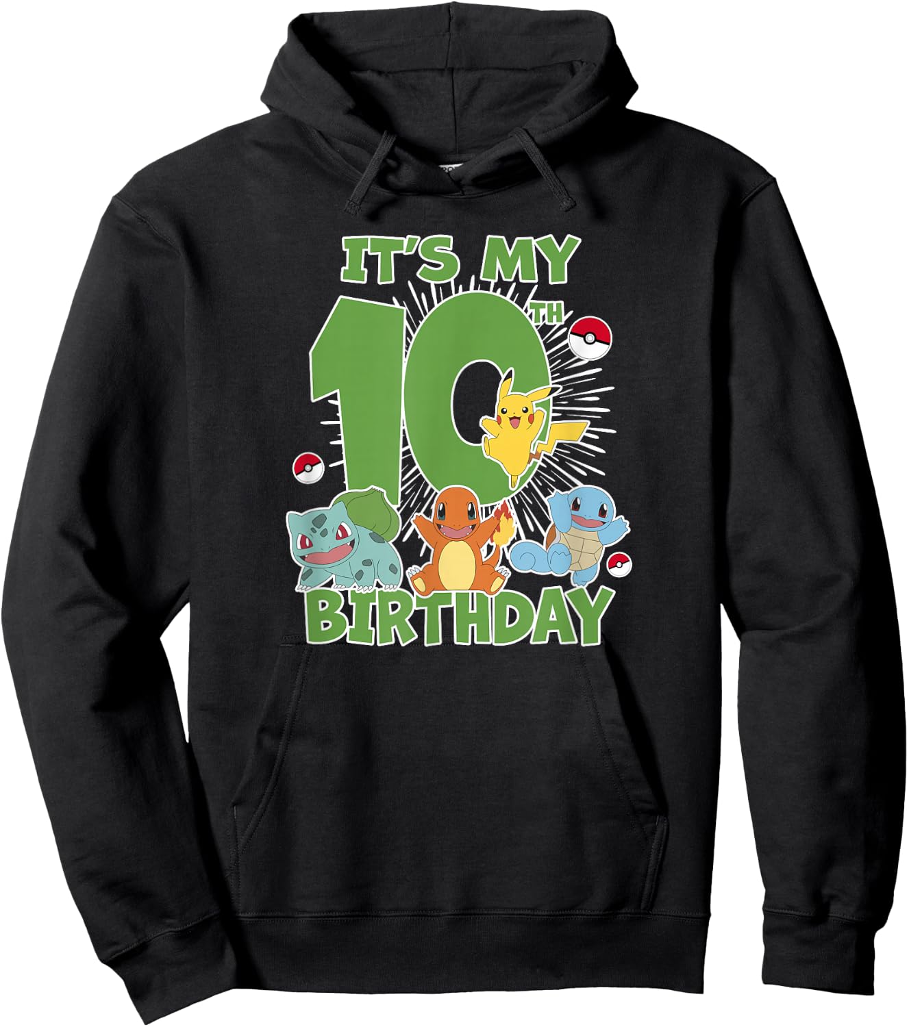 Pokémon It's My 10th Birthday Kanto Starters Celebration Hoodie - Hoodie | Black