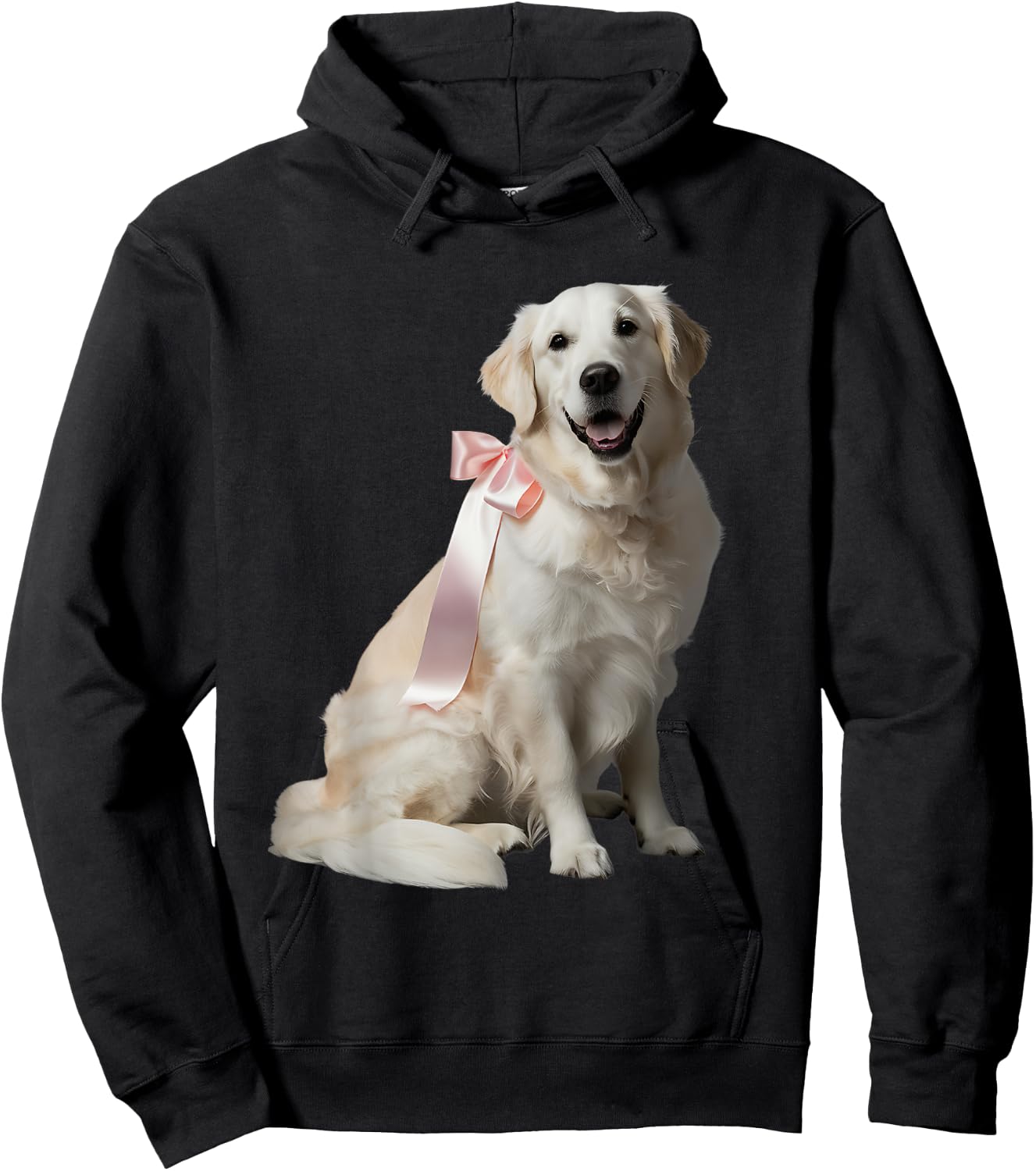 English Cream Golden Retriever Puppy Pink Bow Clean Girl Hoodie - Hoodie | Black