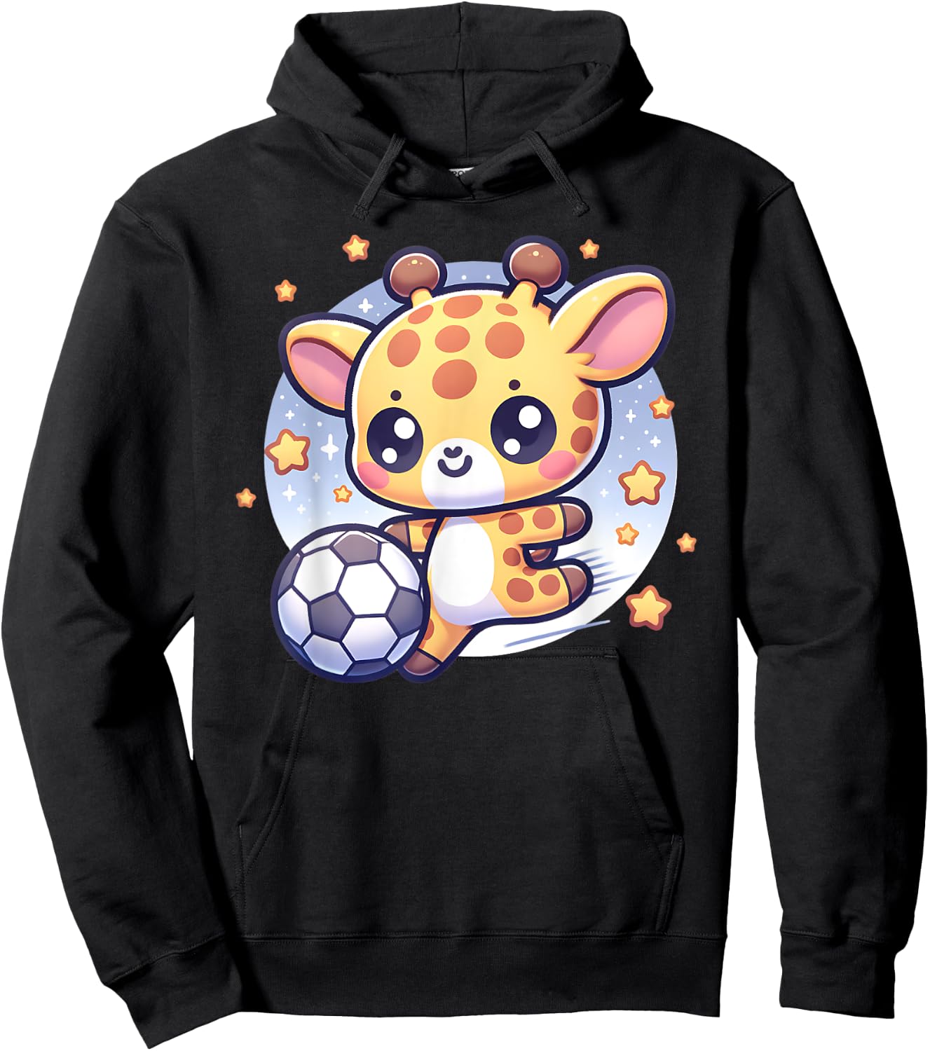 Giraffe Soccer Player Kicking Soccer Ball Cute Girls Graphic Hoodie - Hoodie | Black