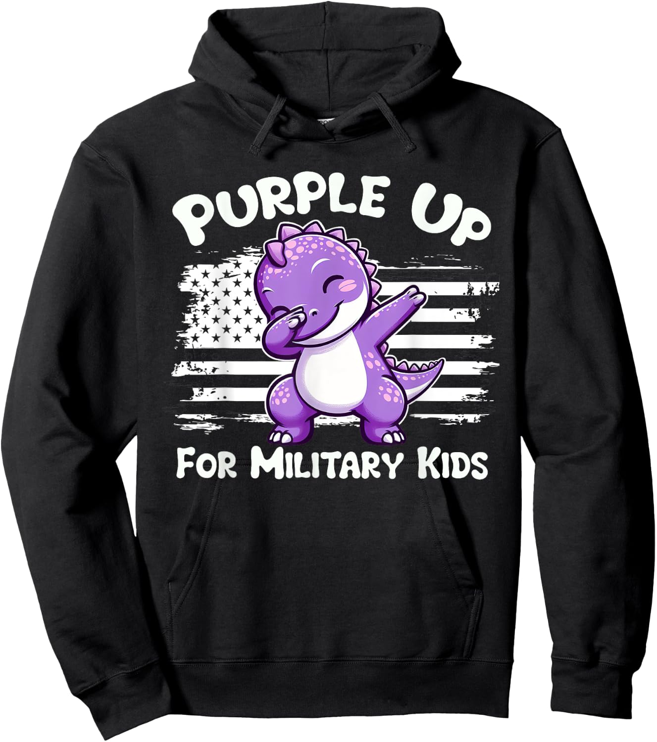 Dabbing Dinosaur Purple Up for Military Kids Military Child Hoodie - Hoodie | Black
