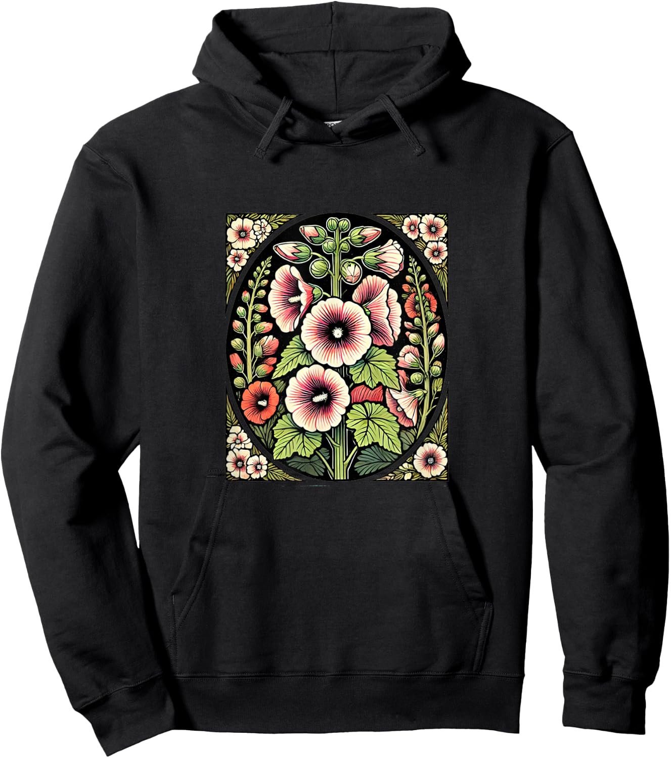Hollyhock Illustration Hollyhocks flower Gardener art Hoodie - Hoodie | Black