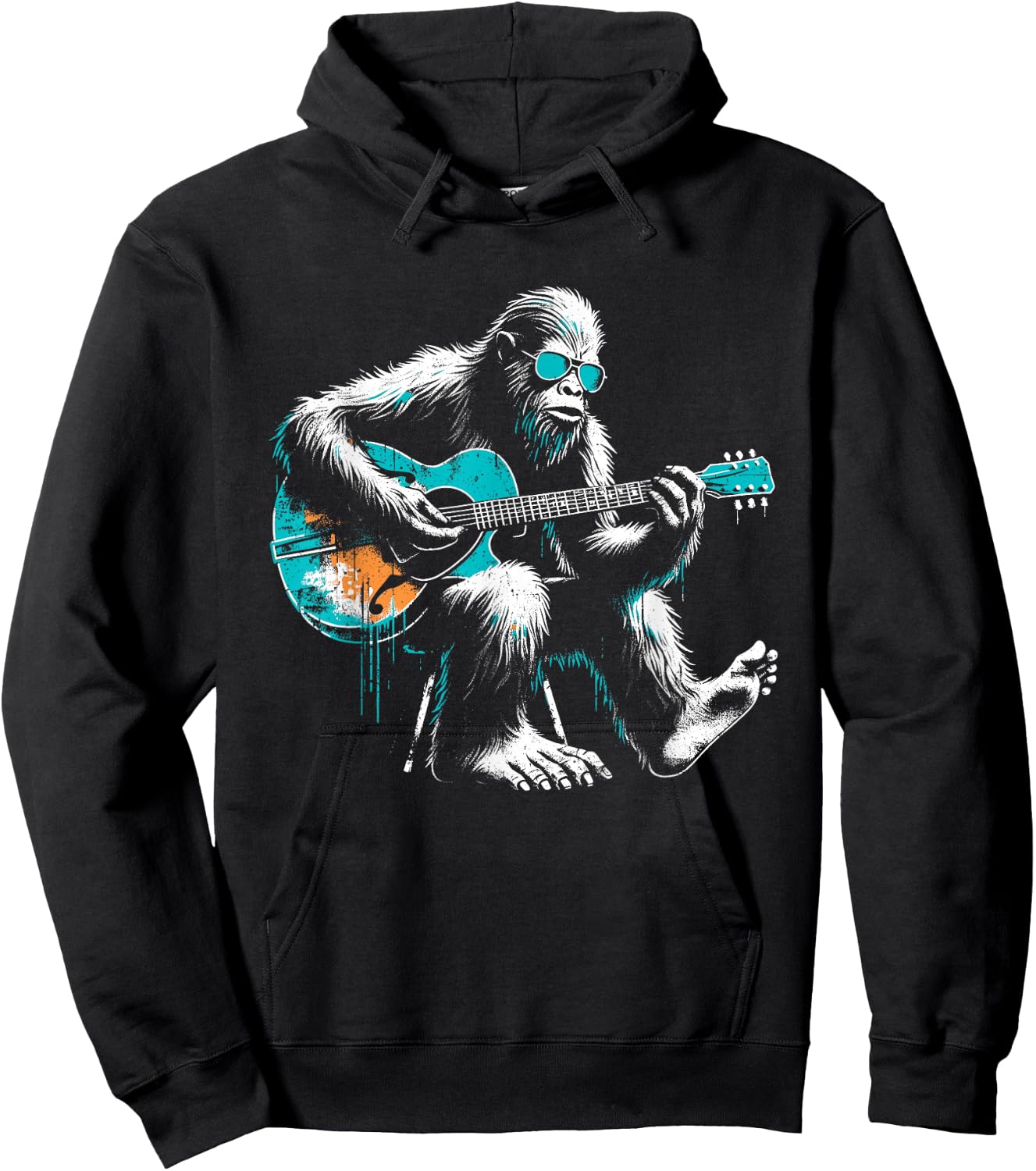 Bigfoot Guitarist - Funny Guitar Music Sasquatch Lover Hoodie - Hoodie | Black