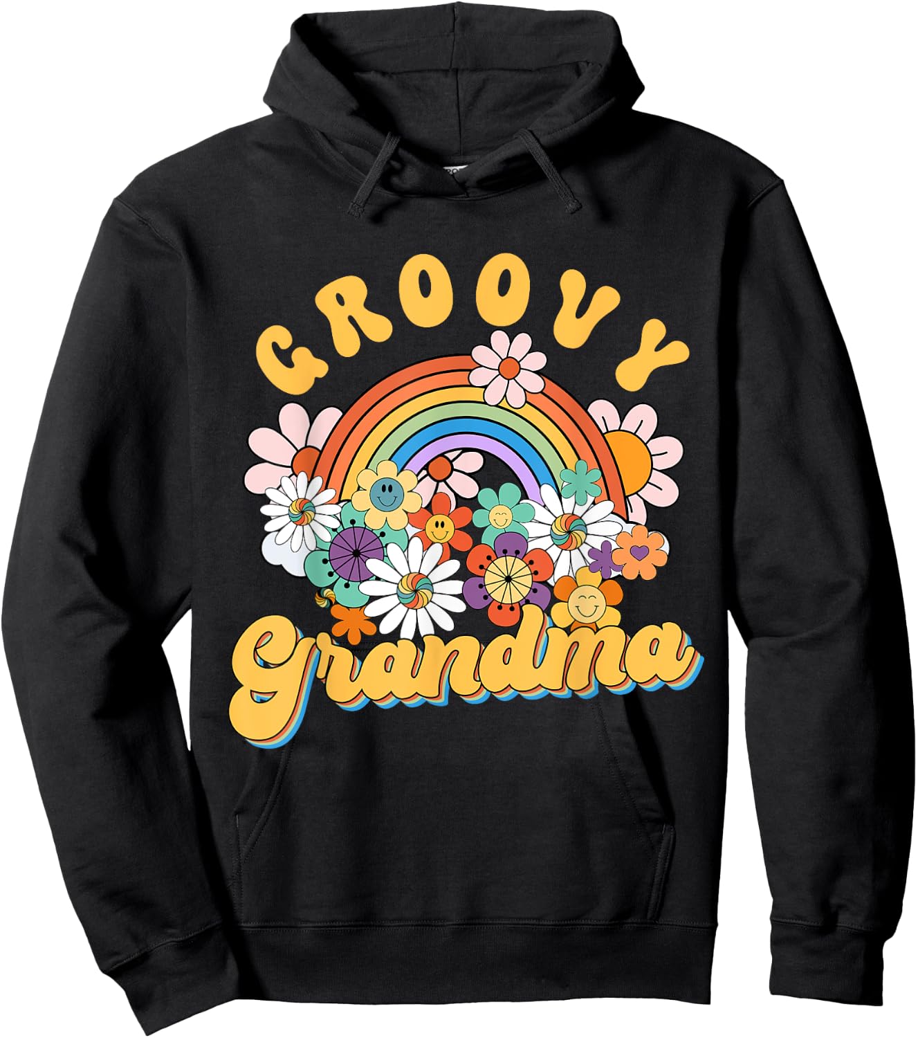 Groovy Grandma Rainbow Colorful Flowers Mother's Day Hoodie - Hoodie | Black