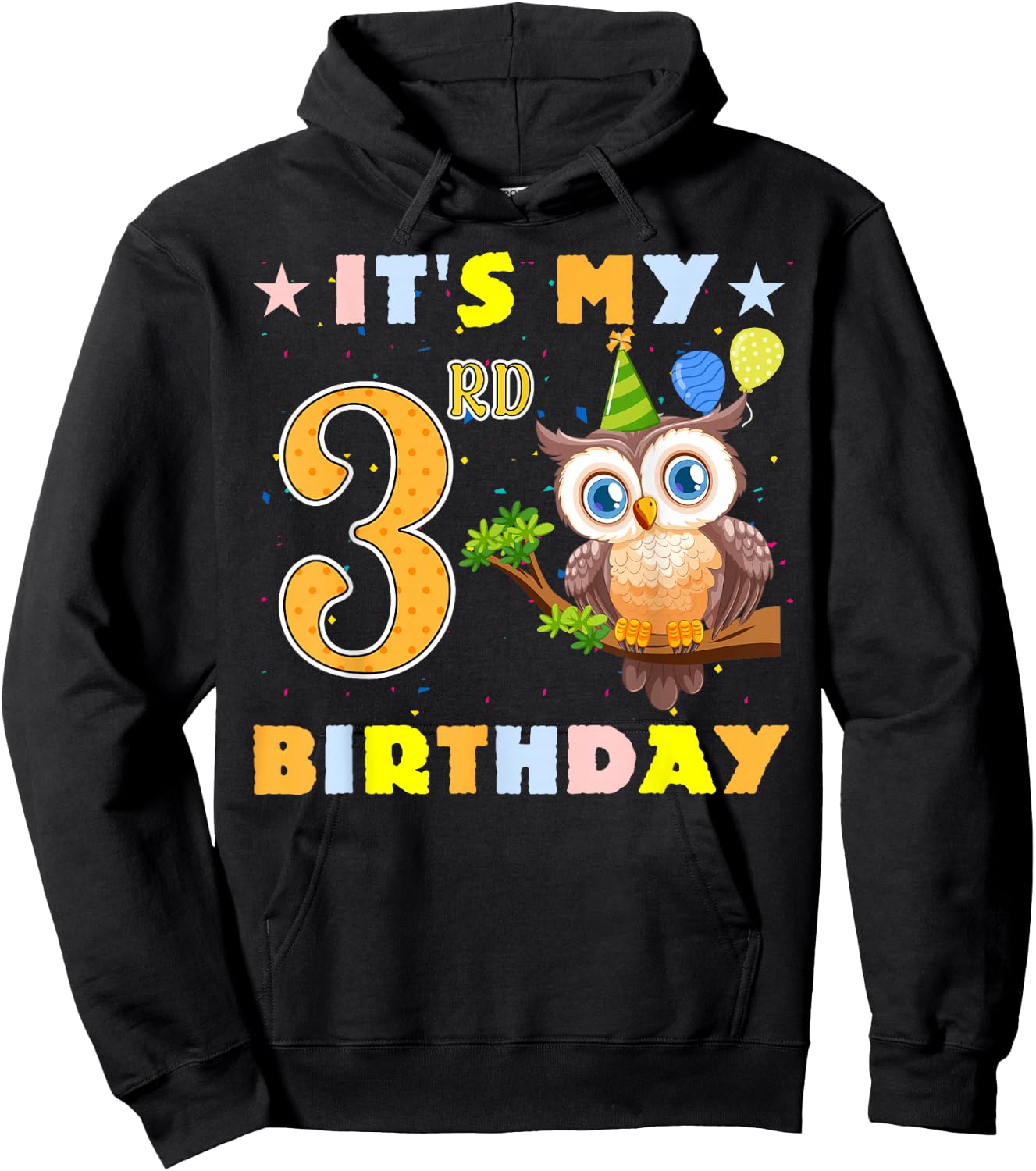 Cute It's My 3rd Birthday Owl Birds 3 Years Old Hoodie - Hoodie | Black