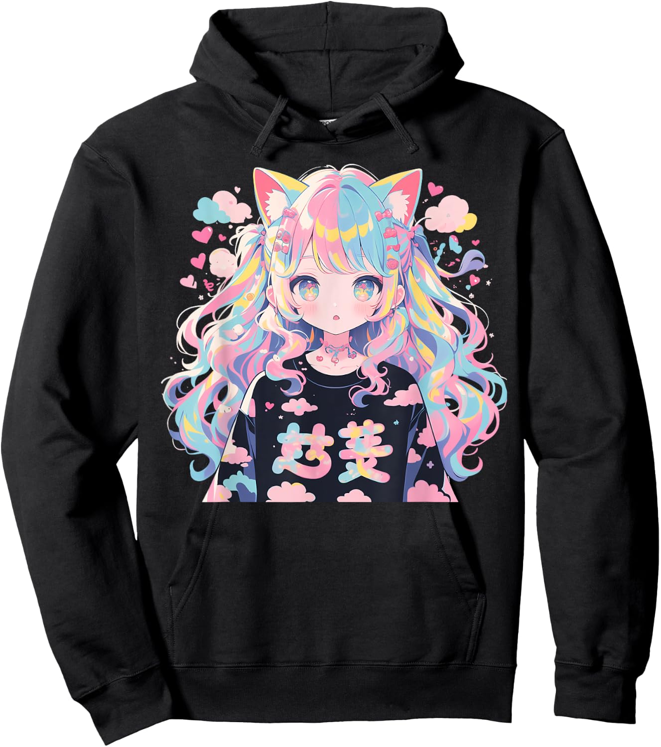 Anime Waifu Cute Anime manga Cat Girl Sweet Retro Japan Hoodie - Hoodie | Black