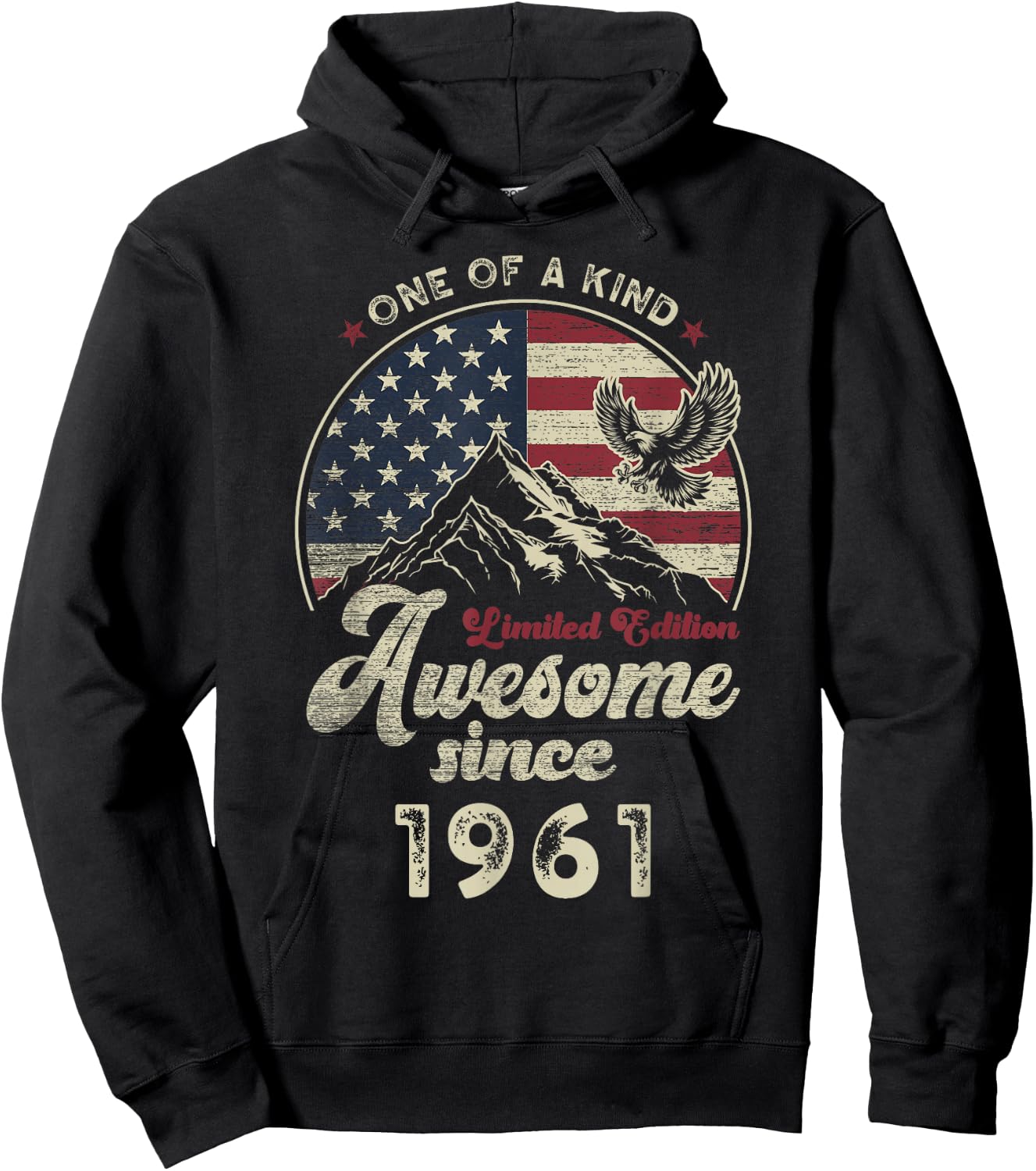 Awesome Since 1961 American Flag 65th Birthday Patriotic Hoodie - Hoodie | Black
