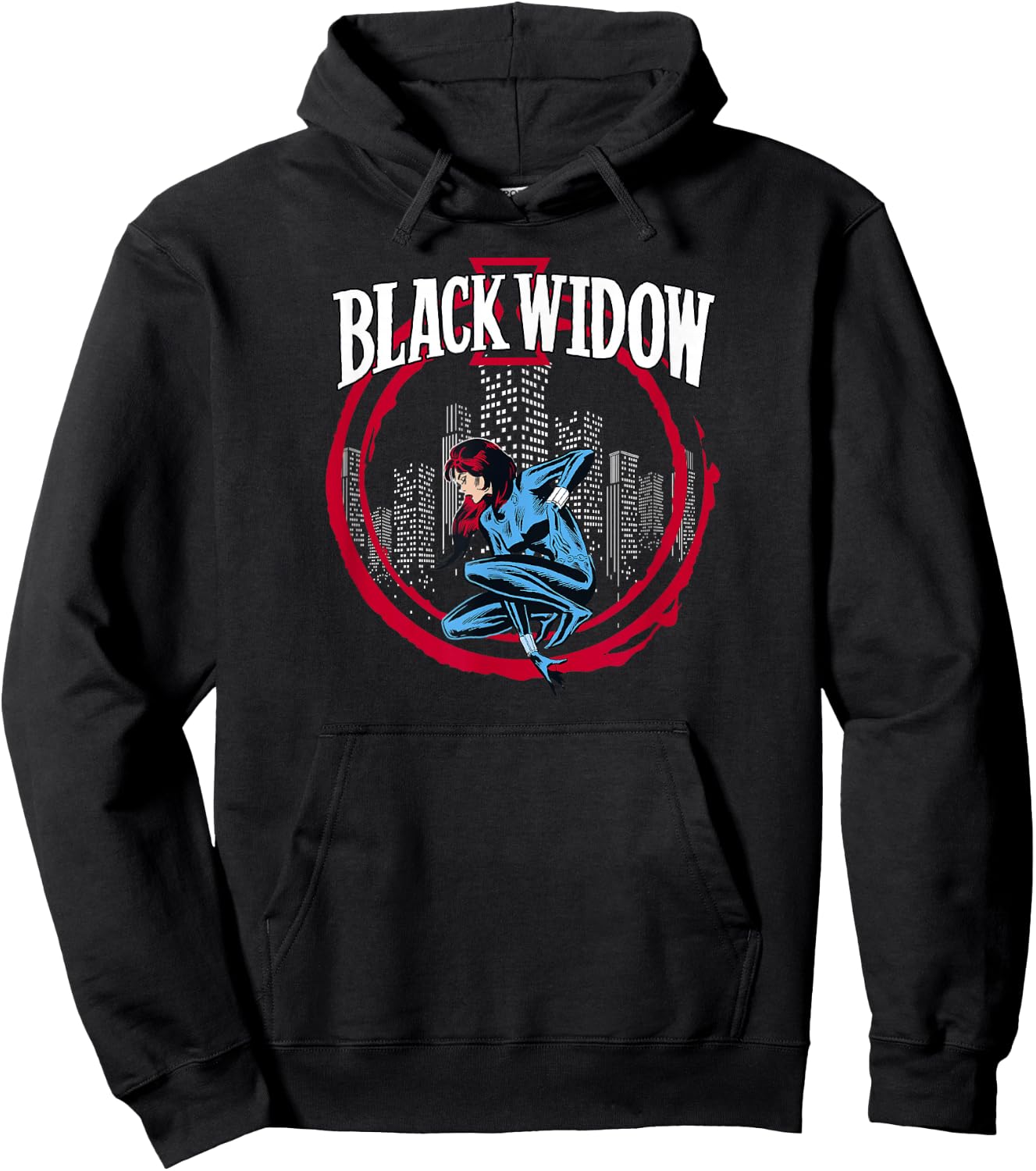 Marvel Avengers Black Widow Red Circle Skyline Portrait Hoodie - Hoodie | Black