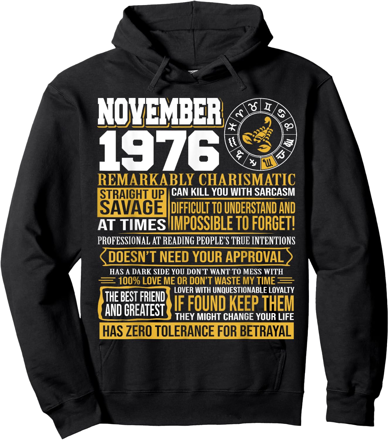 November Birthday Gifts - Born November Scorpio 1976 Funny Hoodie - Hoodie | Black