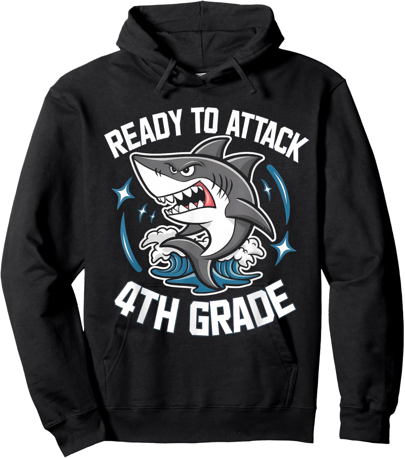 Ready To Attack 4th Grade Shark Funny Back To School Boys Hoodie - Hoodie | Black