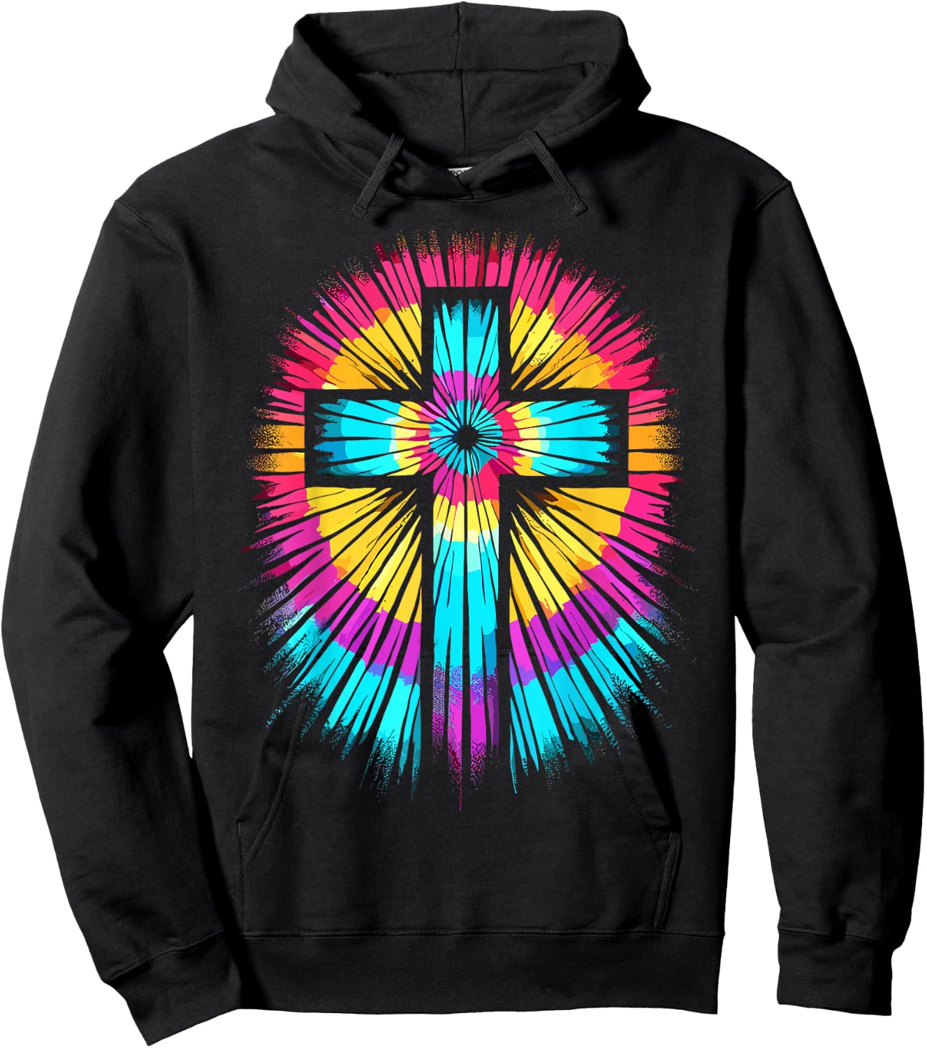Vibrant Tie Dye Cross Christian Apparel Cross Hoodie - Hoodie | Black