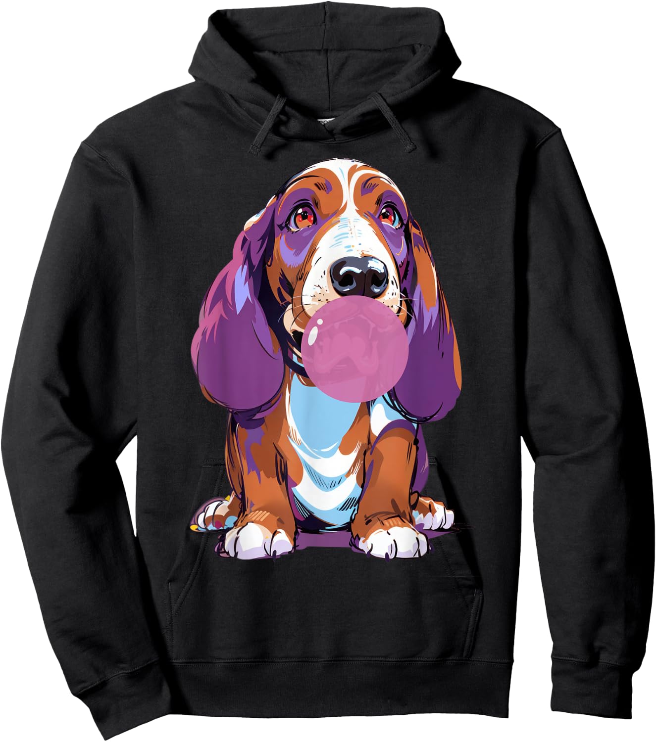 Basset Hound Blowing Bubblegum Playful Design Hoodie - Hoodie | Black