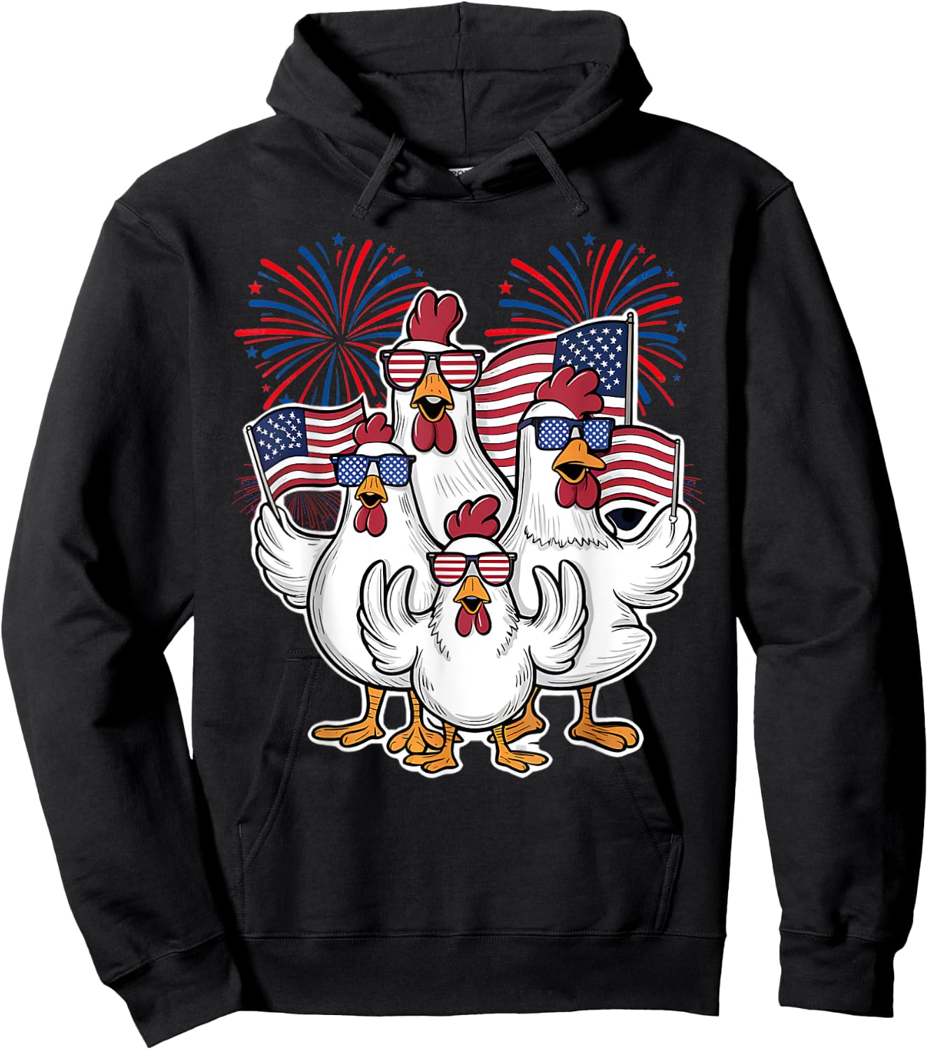 Chicken Fourth of July Patriotic USA Flag 4th July Chicken Hoodie - Hoodie | Black