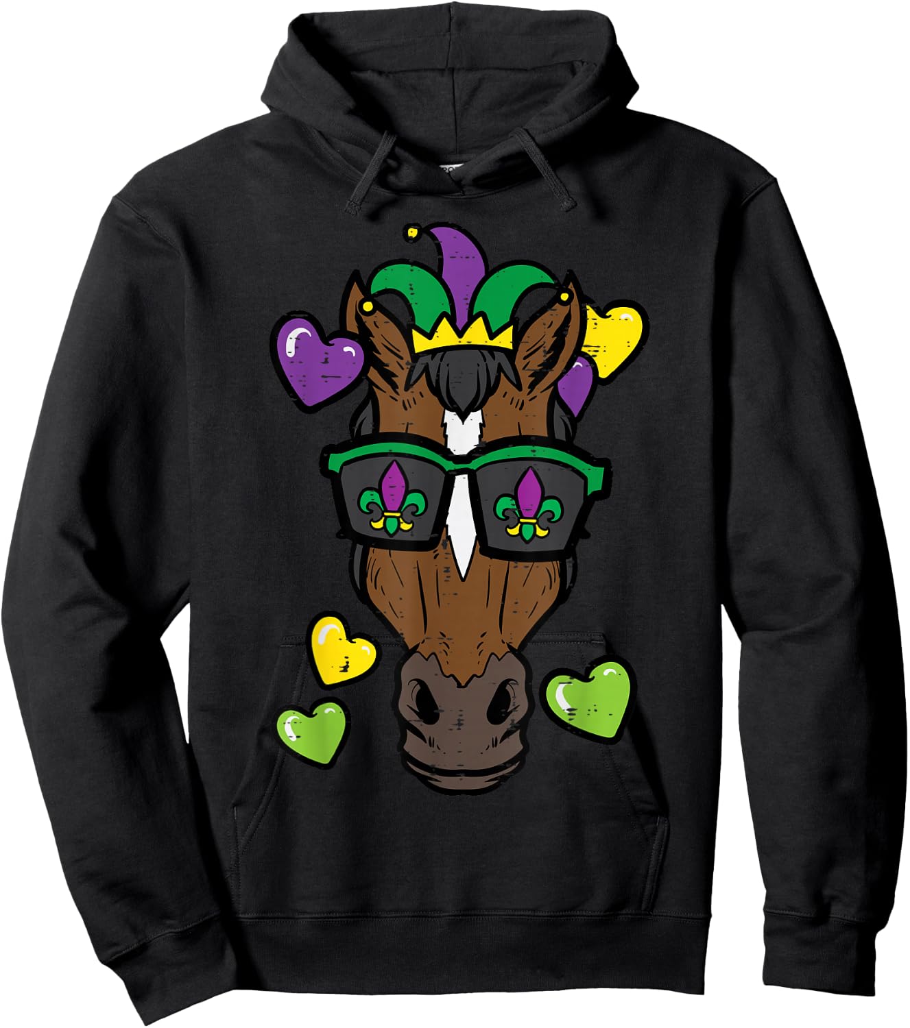 Mardi Gras Horse Face Carnival Equestrian Women Girls Kids Hoodie - Hoodie | Black