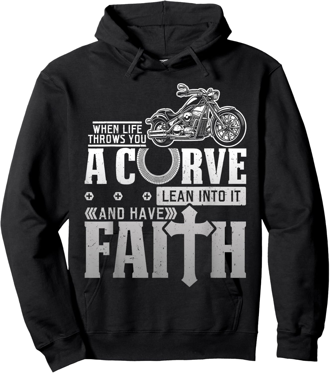 Christian Motorcycle Biker Life Throws You A Curve Faith Hoodie - Hoodie | Black