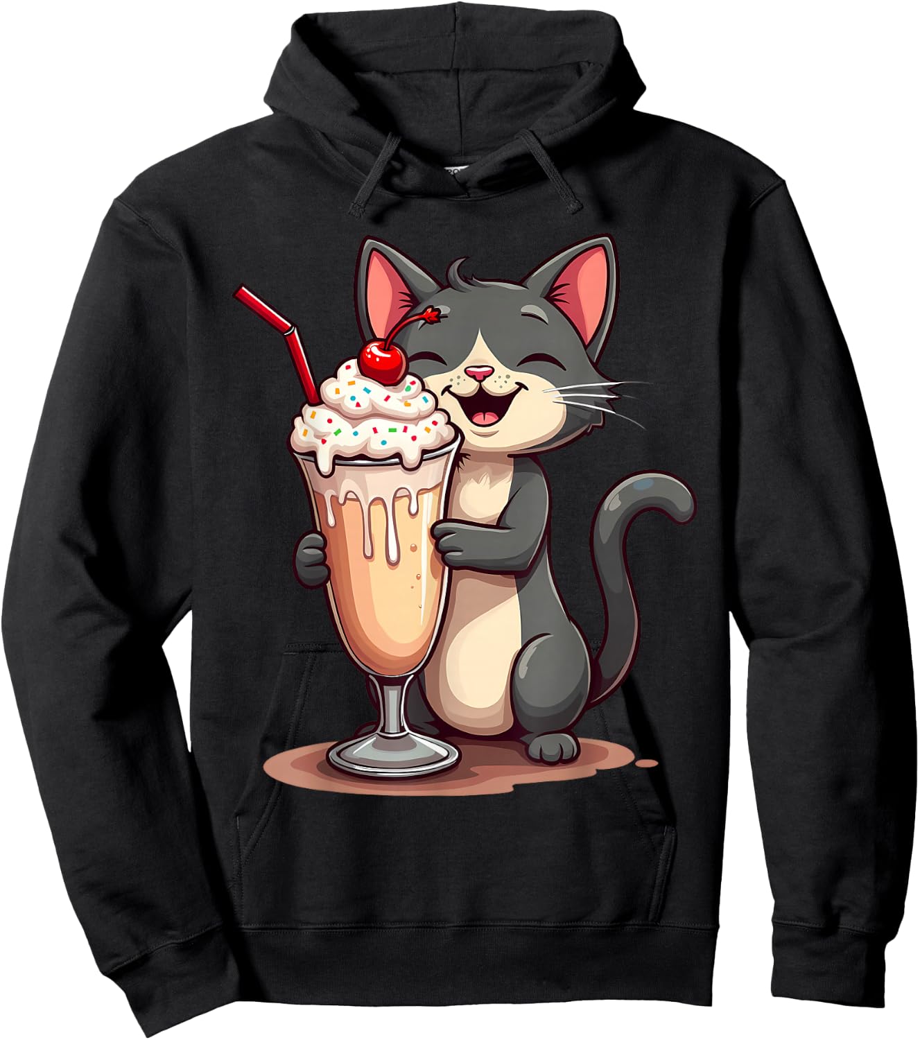 Kawaii Cat Shirt Milkshake Cute Kawaii Teen Kids Girls Women Hoodie - Hoodie | Black
