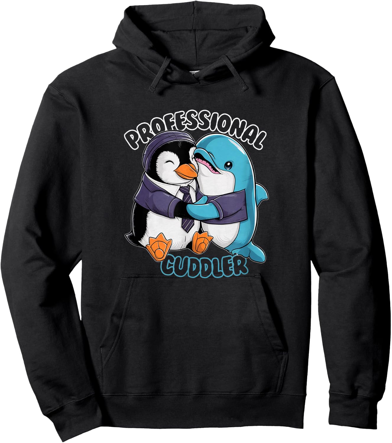 Cute Hugging Expert Dolphin Penguin Cuddle Therapist Hugs Hoodie - Hoodie | Black